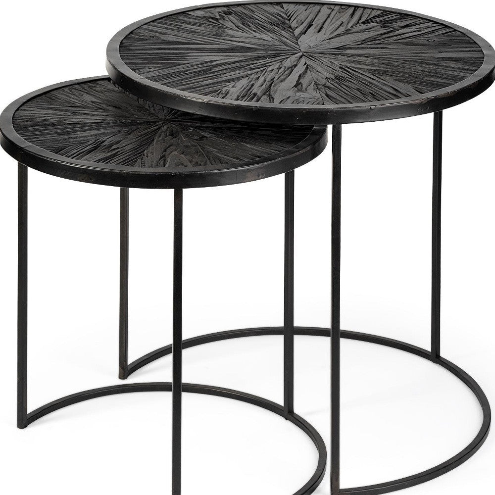 Set of Two 20" Black Round End Table-End-Side Tables-DECOROLALA