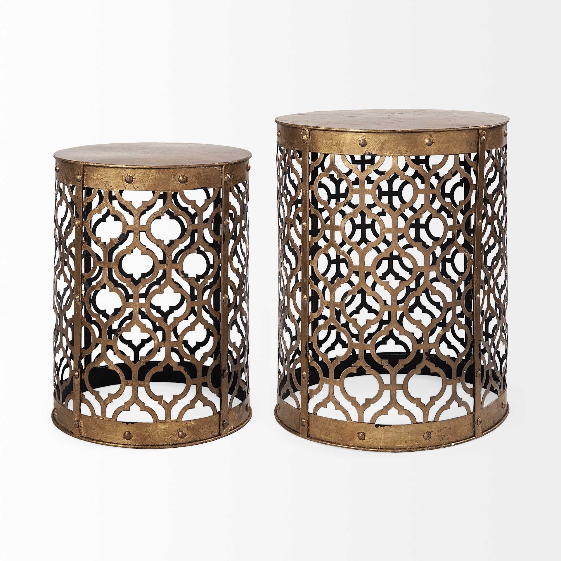 Set of Two 20" Gold Round End Table-End-Side Tables-DECOROLALA