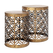 Set of Two 20" Gold Round End Table-End-Side Tables-DECOROLALA