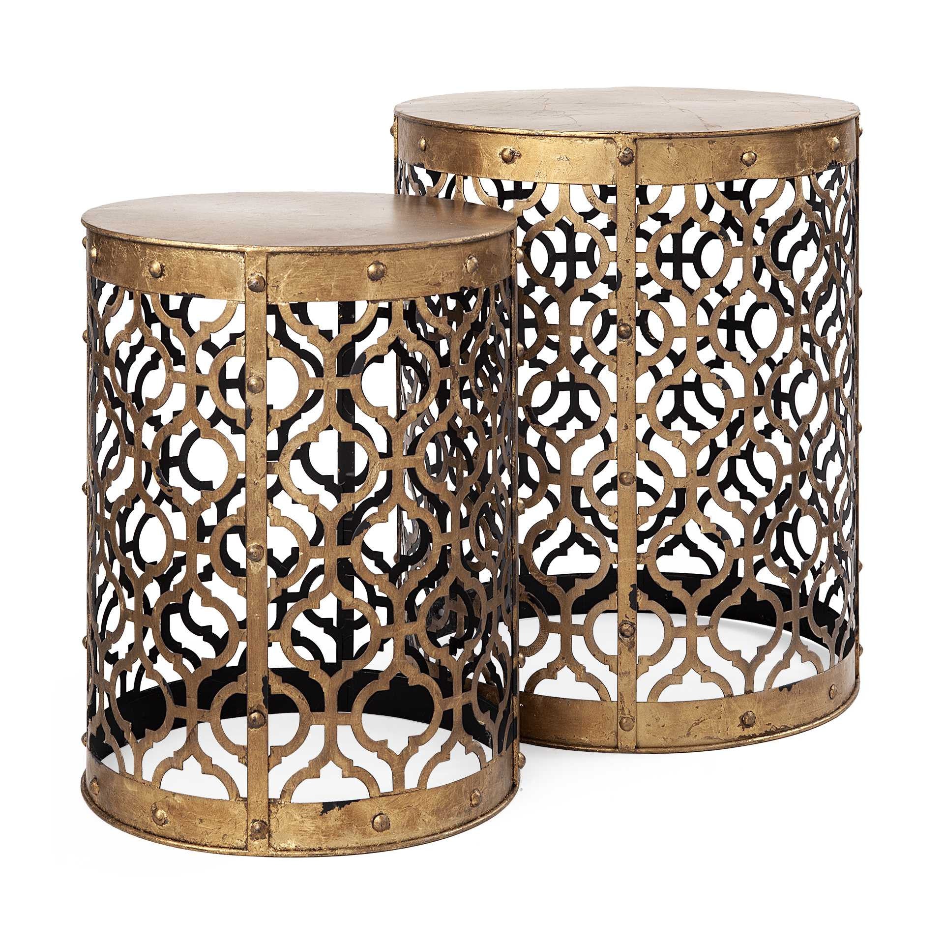 Set of Two 20" Gold Round End Table-End-Side Tables-DECOROLALA
