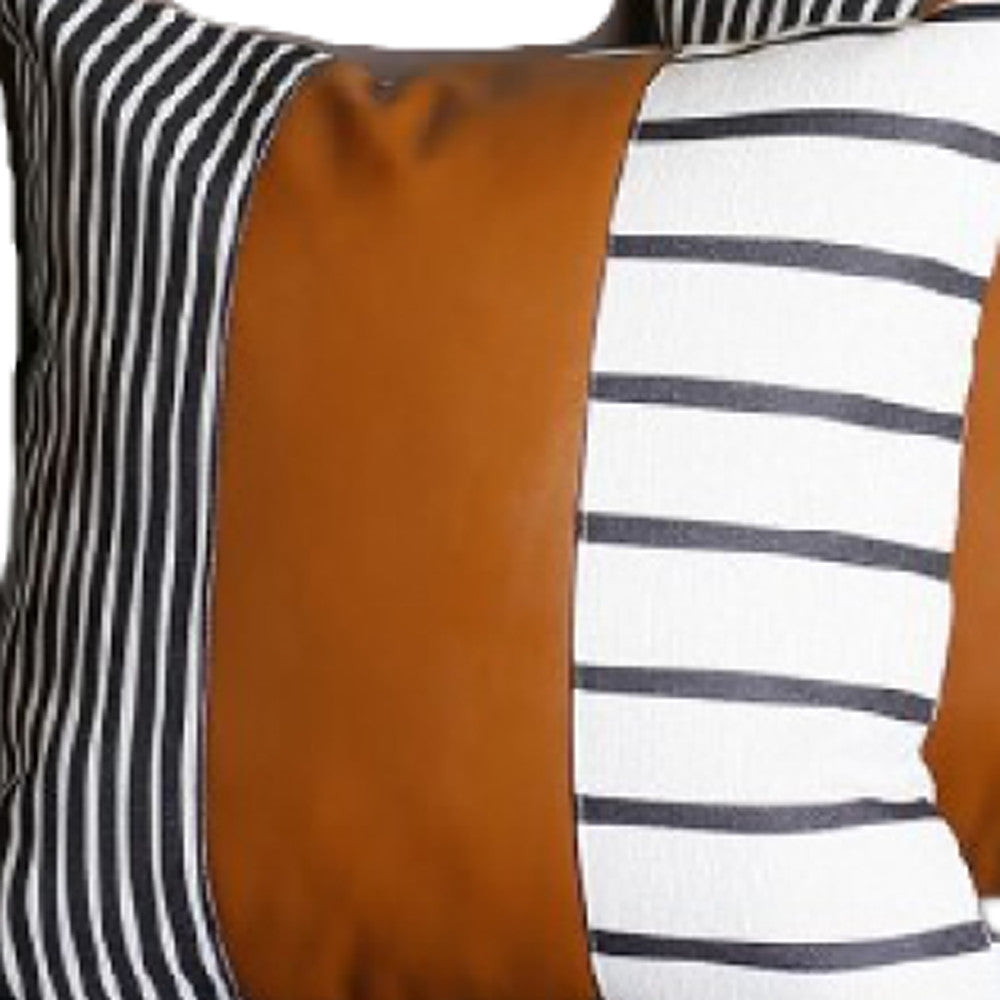 Set of Two 22" Brown And White Faux Leather Throw Pillow Covers-Accent Throw Pillows-DECOROLALA