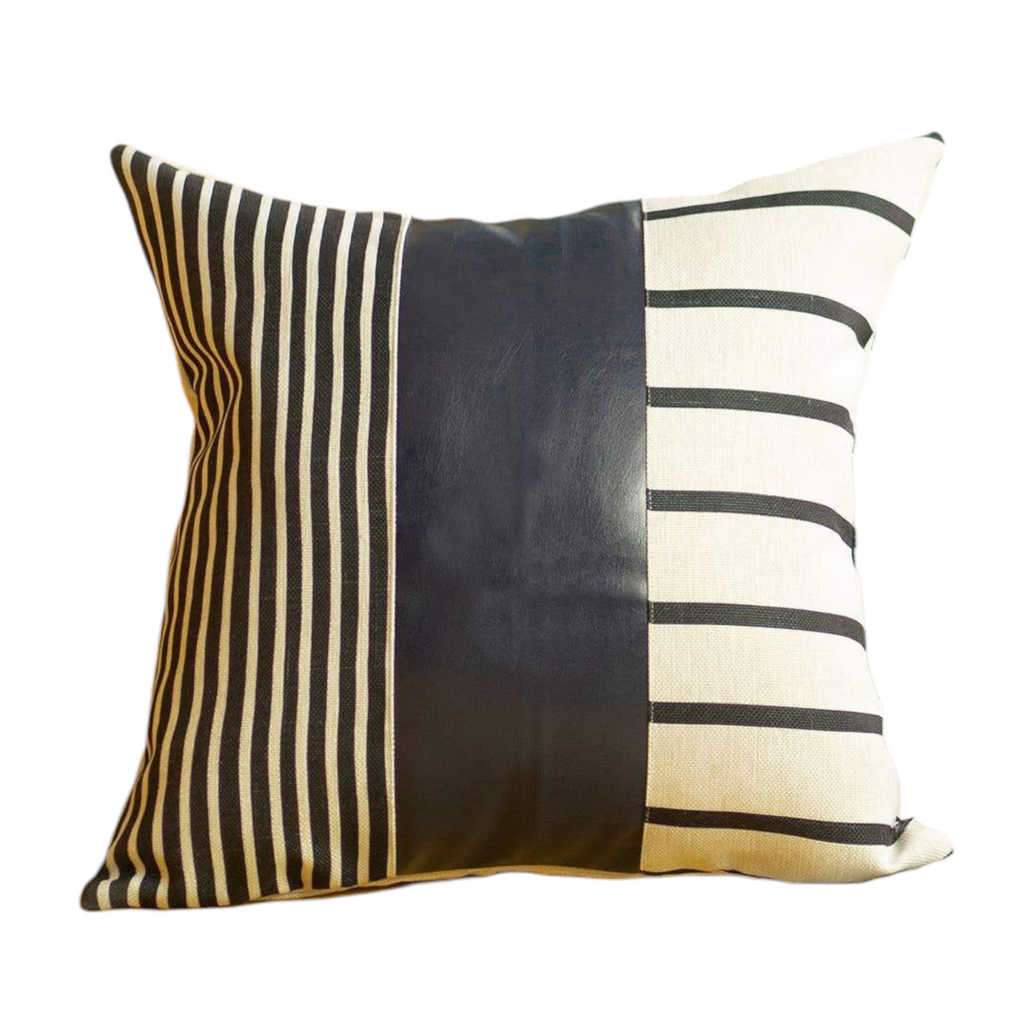 Set of Two 22" X 22" Navy Blue Striped Faux Leather Zippered Pillow Cover-Accent Throw Pillows-DECOROLALA