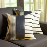 Set of Two 22" X 22" Navy Blue Striped Faux Leather Zippered Pillow Cover-Accent Throw Pillows-DECOROLALA