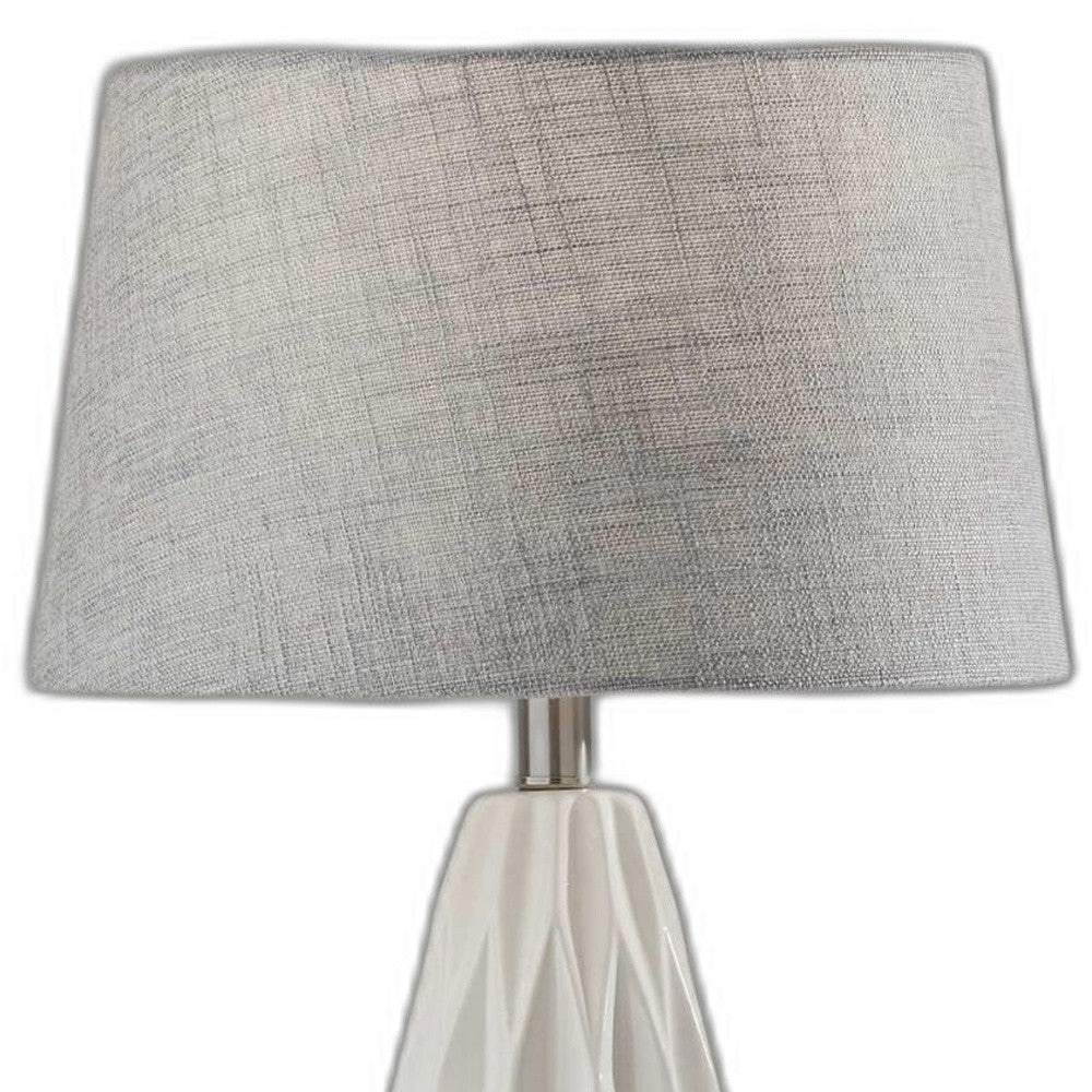 Set of Two 23" White Ceramic Bedside With Gray Drum Shade-Table Lamps-DECOROLALA