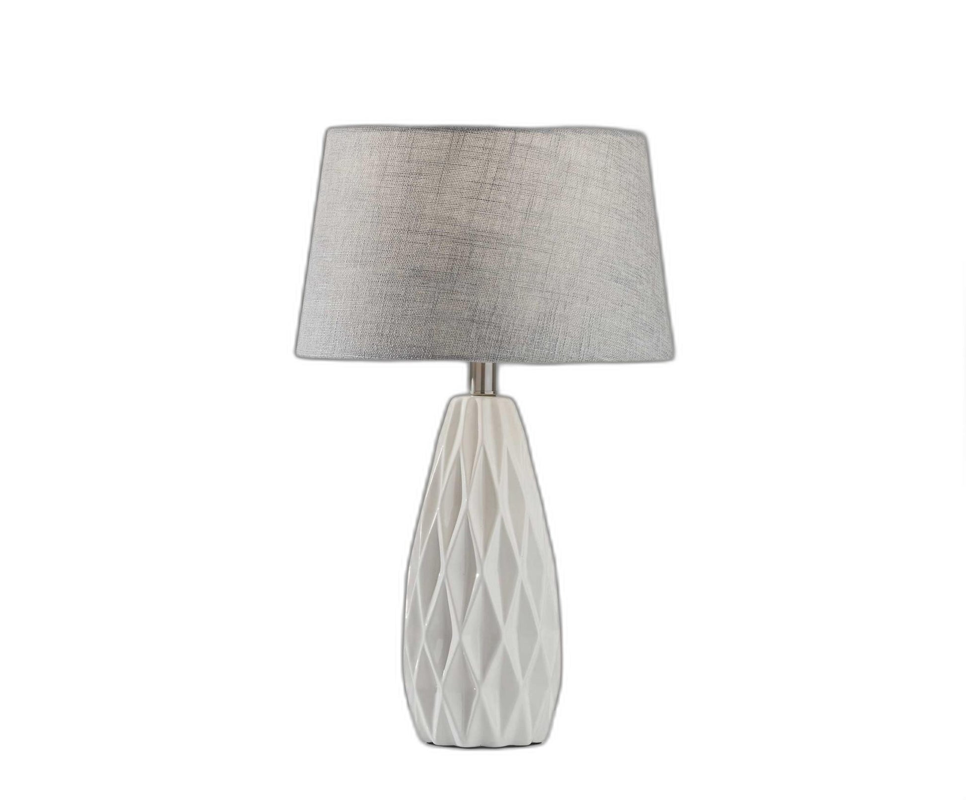 Set of Two 23" White Ceramic Bedside With Gray Drum Shade-Table Lamps-DECOROLALA