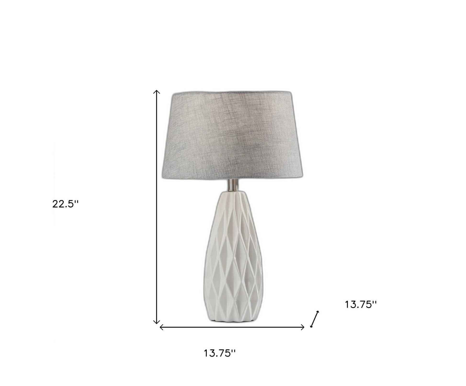 Set of Two 23" White Ceramic Bedside With Gray Drum Shade-Table Lamps-DECOROLALA