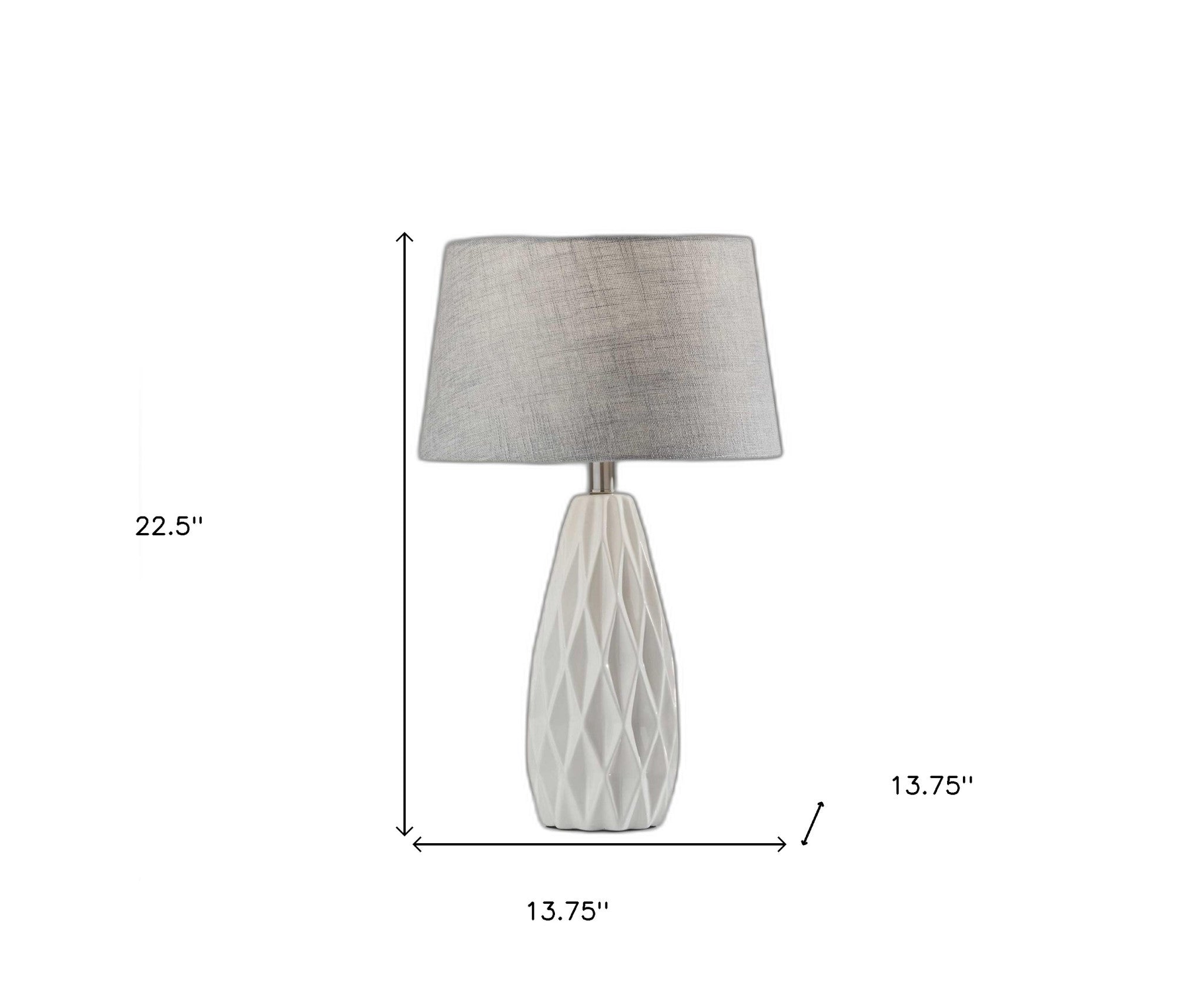 Set of Two 23" White Ceramic Bedside With Gray Drum Shade-Table Lamps-DECOROLALA