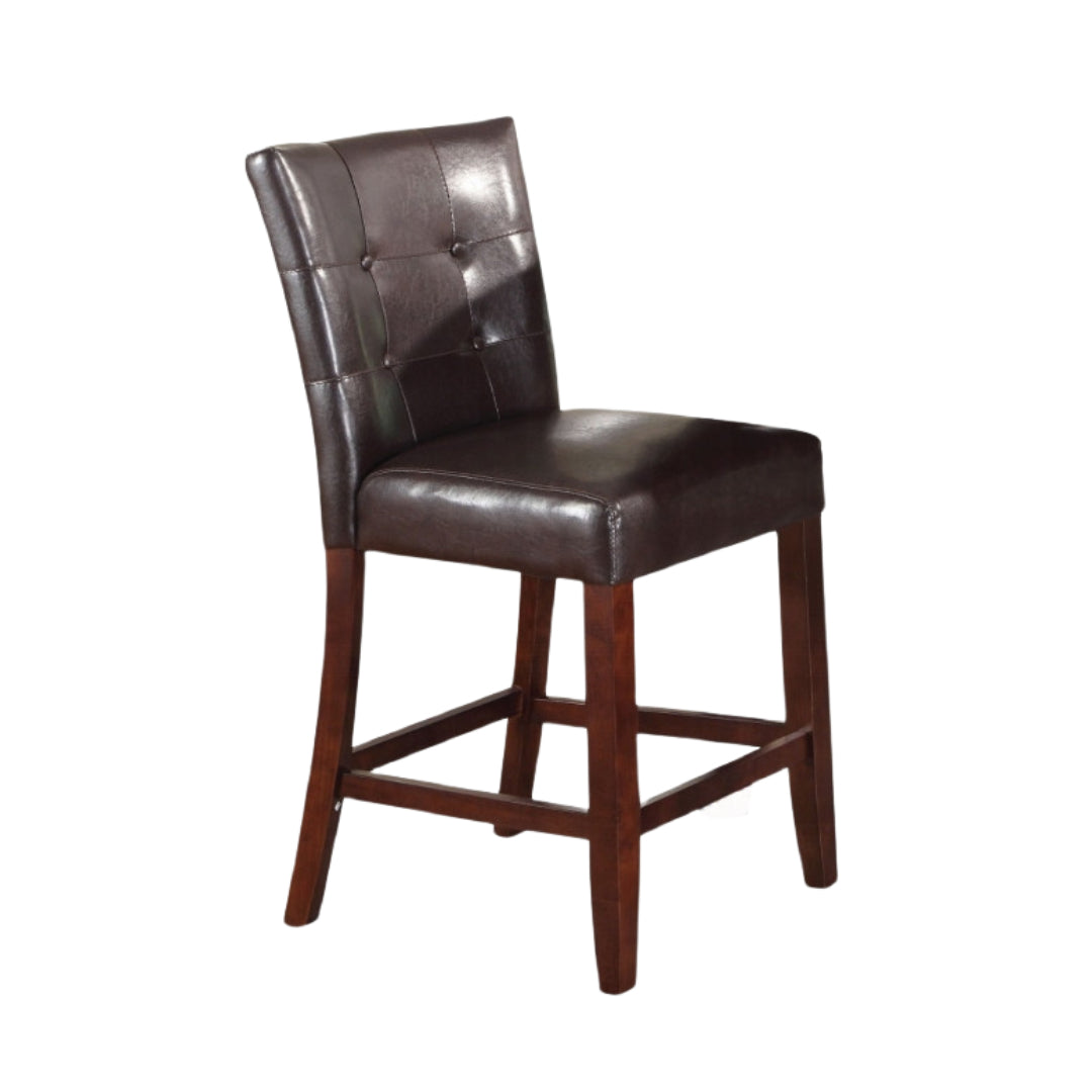 Set of Two 24" Espresso and Brown Faux Leather and Solid and Manufactured Wood Counter Height Bar Chairs-Bar Chairs-DECOROLALA