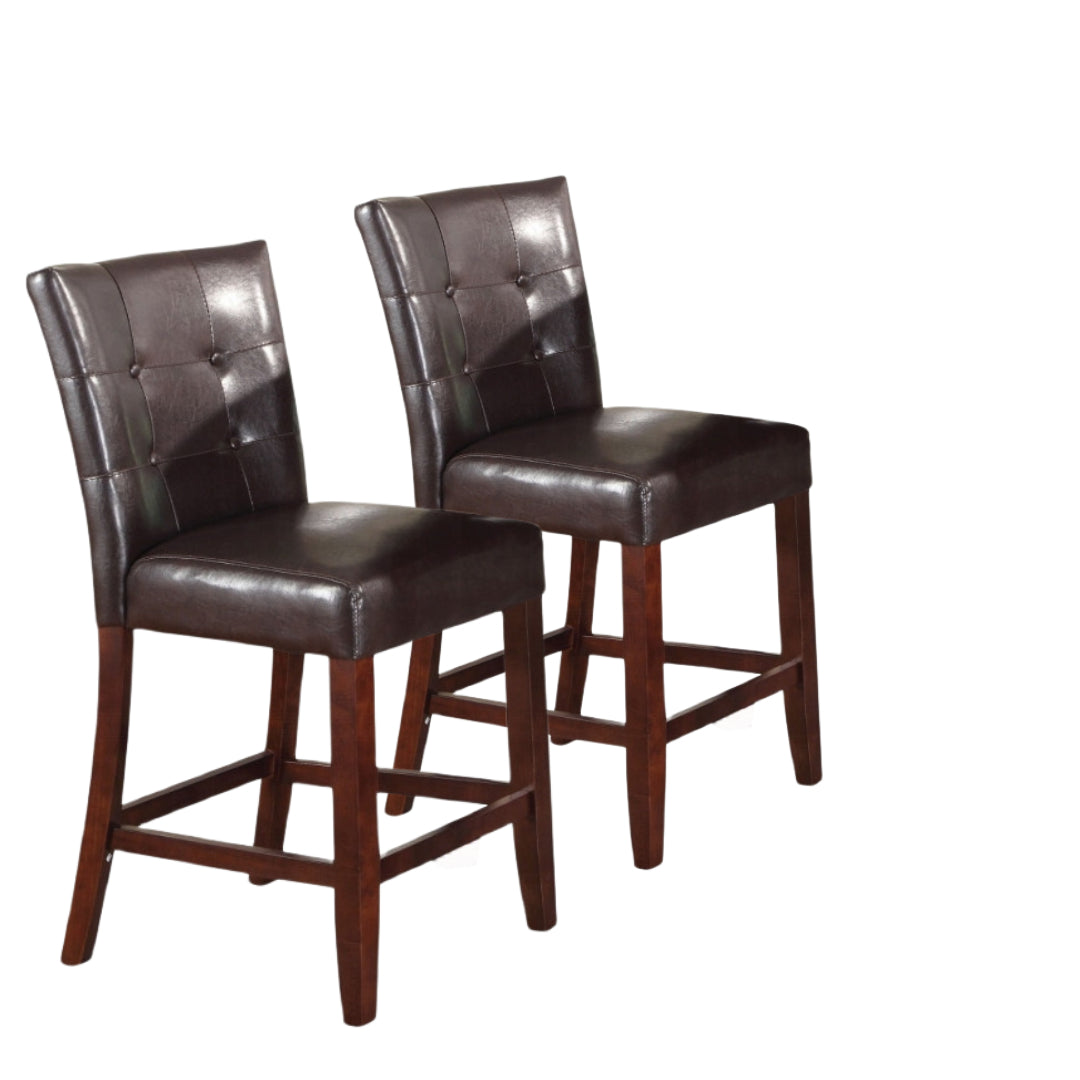 Set of Two 24" Espresso and Brown Faux Leather and Solid and Manufactured Wood Counter Height Bar Chairs-Bar Chairs-DECOROLALA