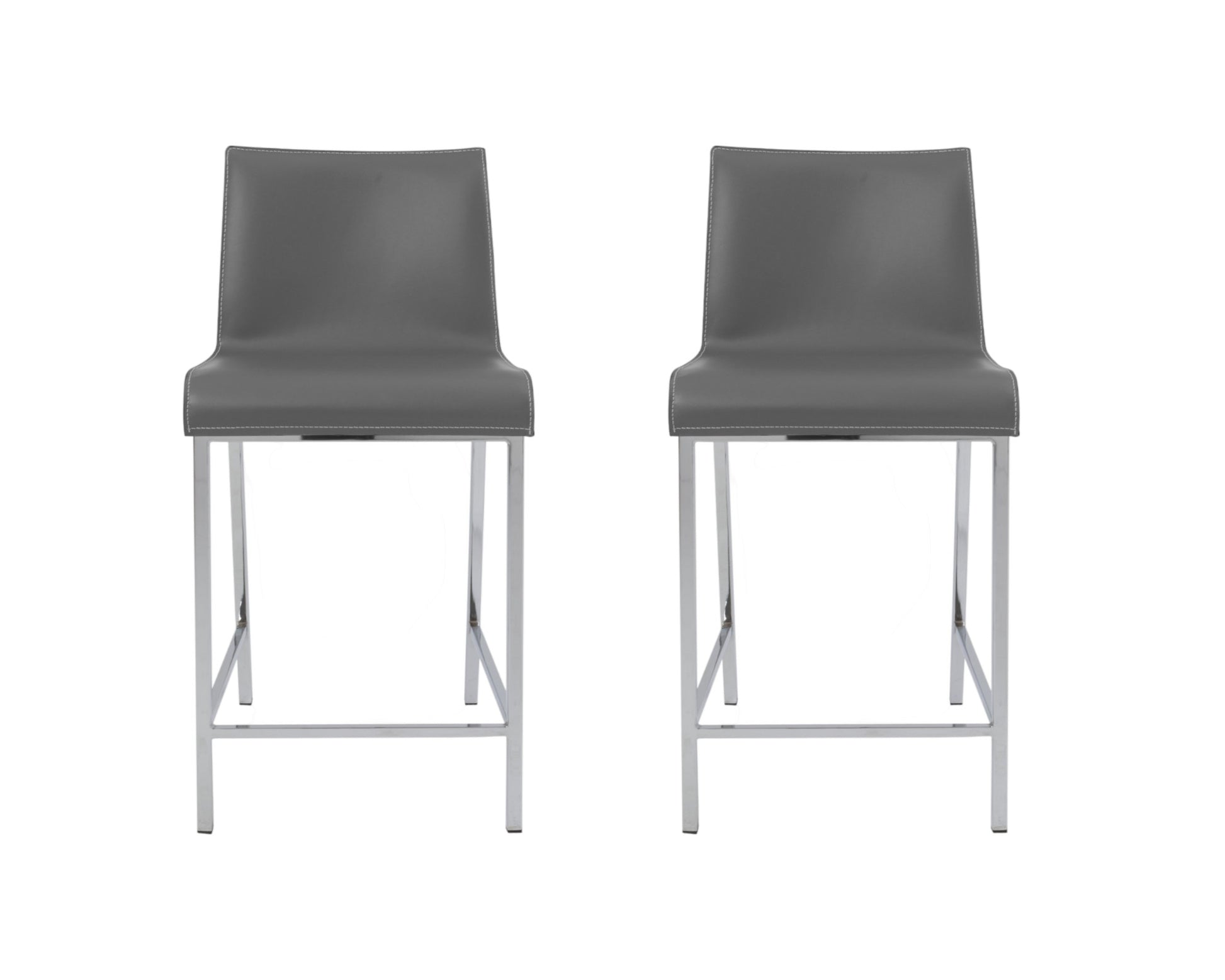 Set of Two 24" Gray And Silver Steel Low Back Counter Height Bar Chairs-Bar Chairs-DECOROLALA