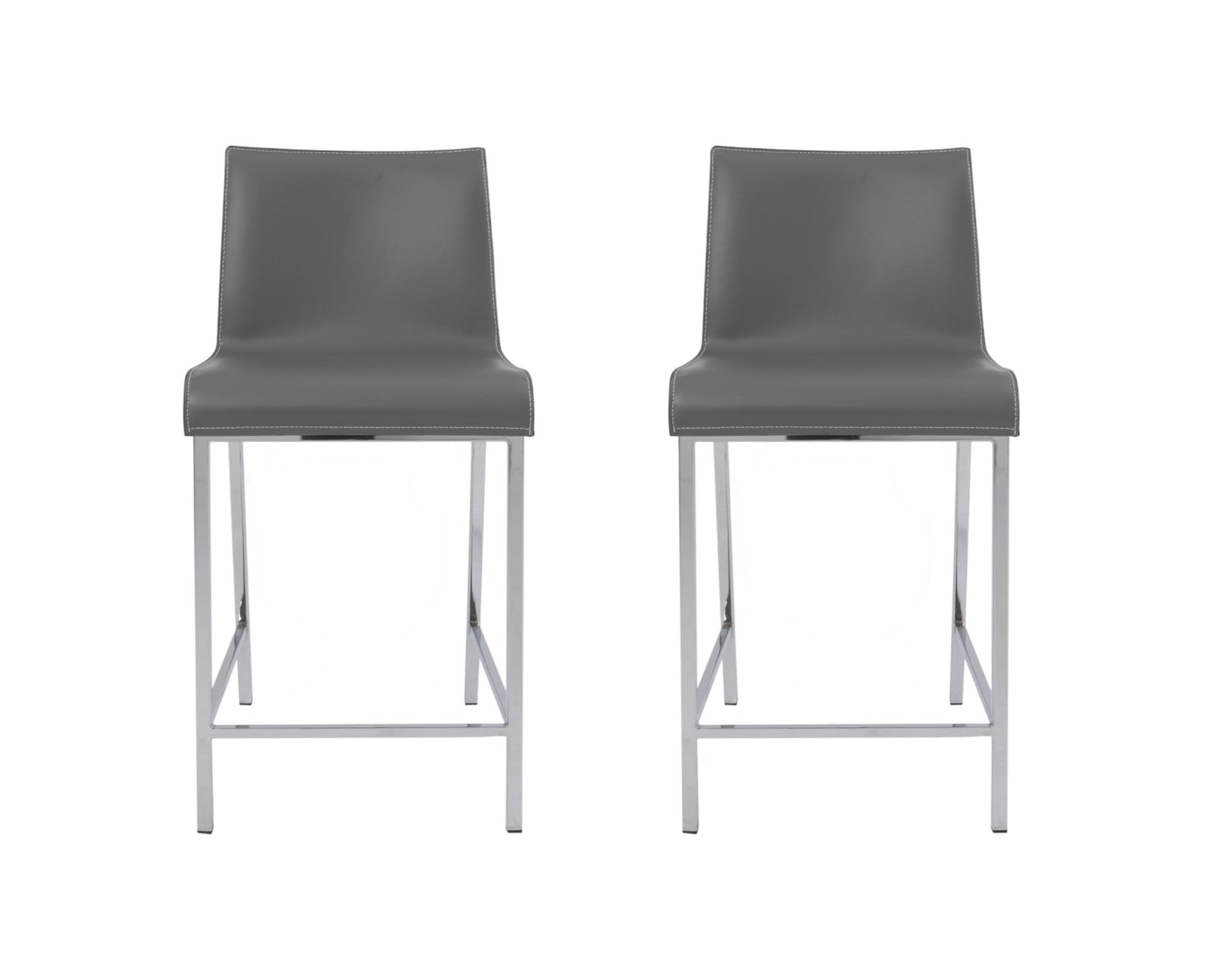 Set of Two 24" Gray And Silver Steel Low Back Counter Height Bar Chairs-Bar Chairs-DECOROLALA