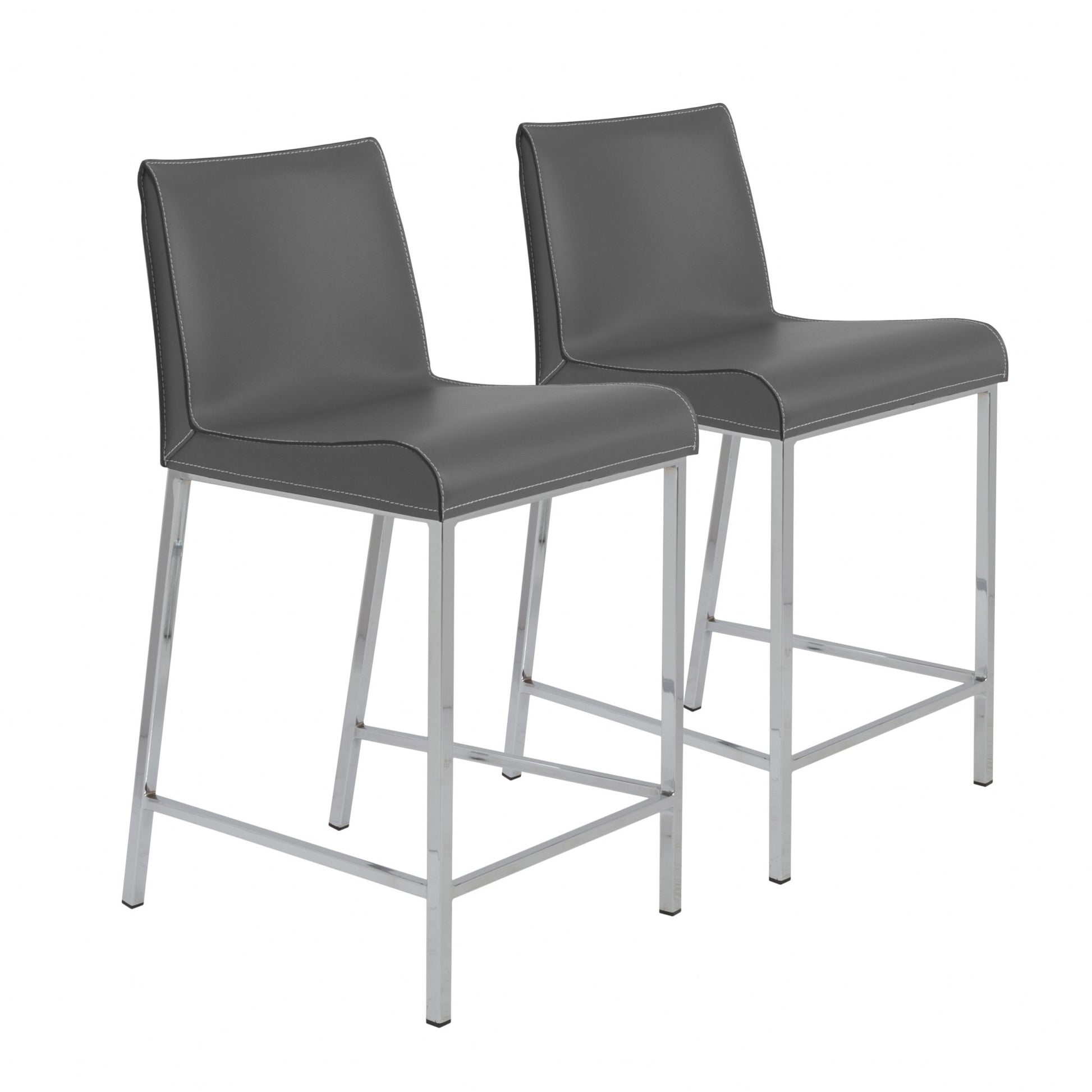 Set of Two 24" Gray And Silver Steel Low Back Counter Height Bar Chairs-Bar Chairs-DECOROLALA