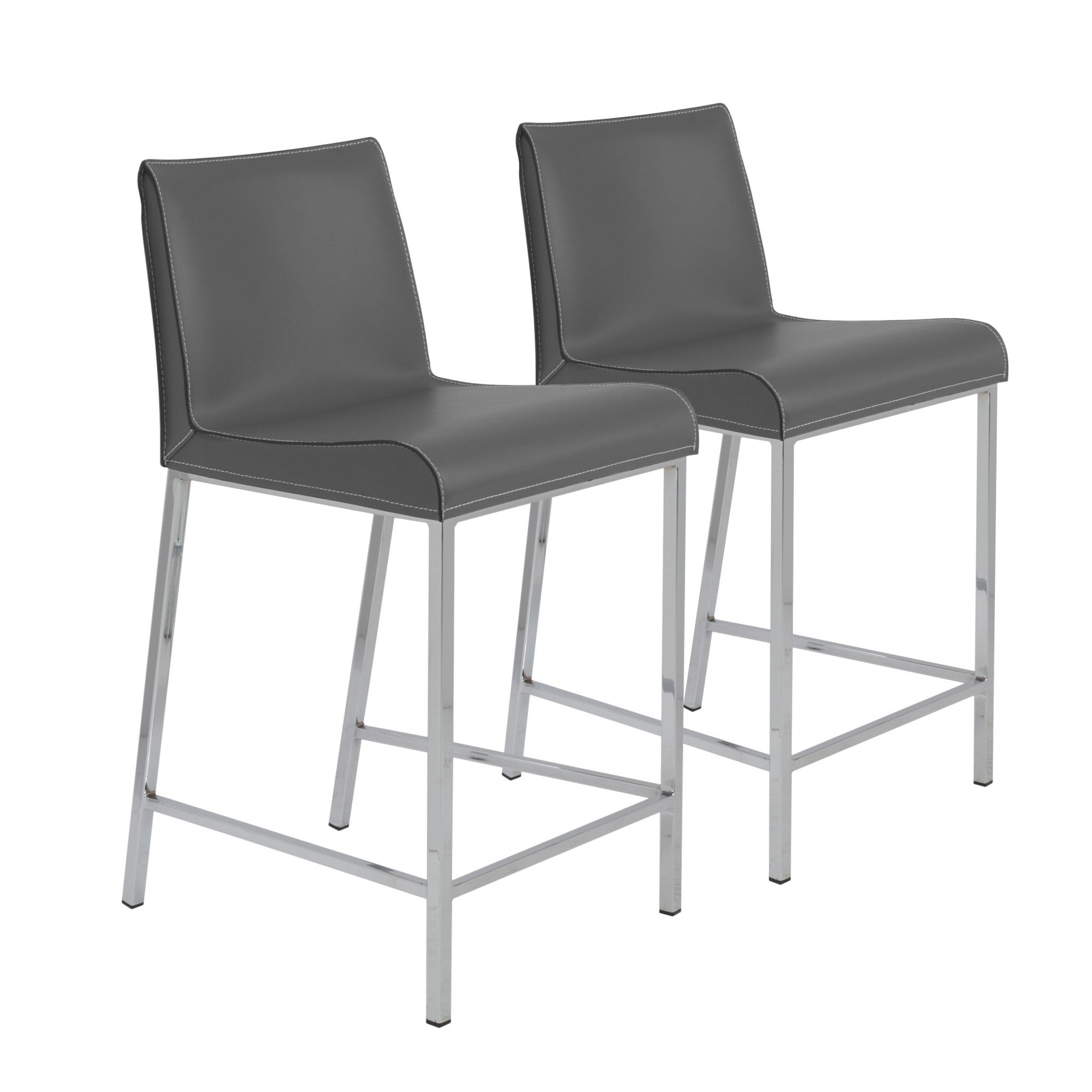 Set of Two 24" Gray And Silver Steel Low Back Counter Height Bar Chairs-Bar Chairs-DECOROLALA