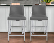 Set of Two 24" Gray And Silver Steel Low Back Counter Height Bar Chairs-Bar Chairs-DECOROLALA