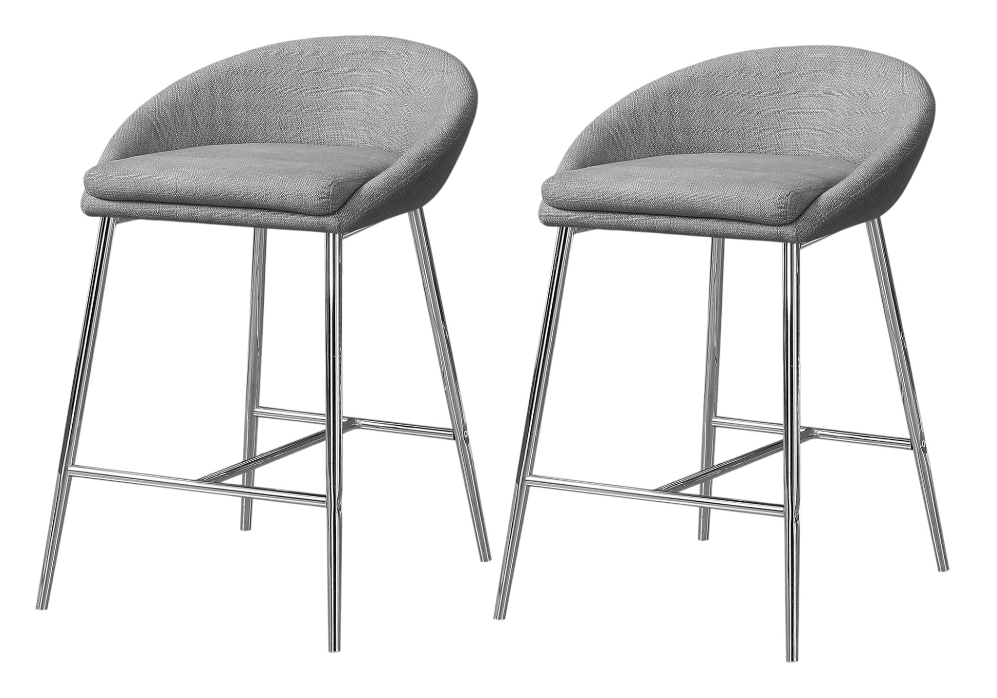 Set of Two 24" Gray and Silver Metal Low Back Bar Chairs-Bar Chairs-DECOROLALA