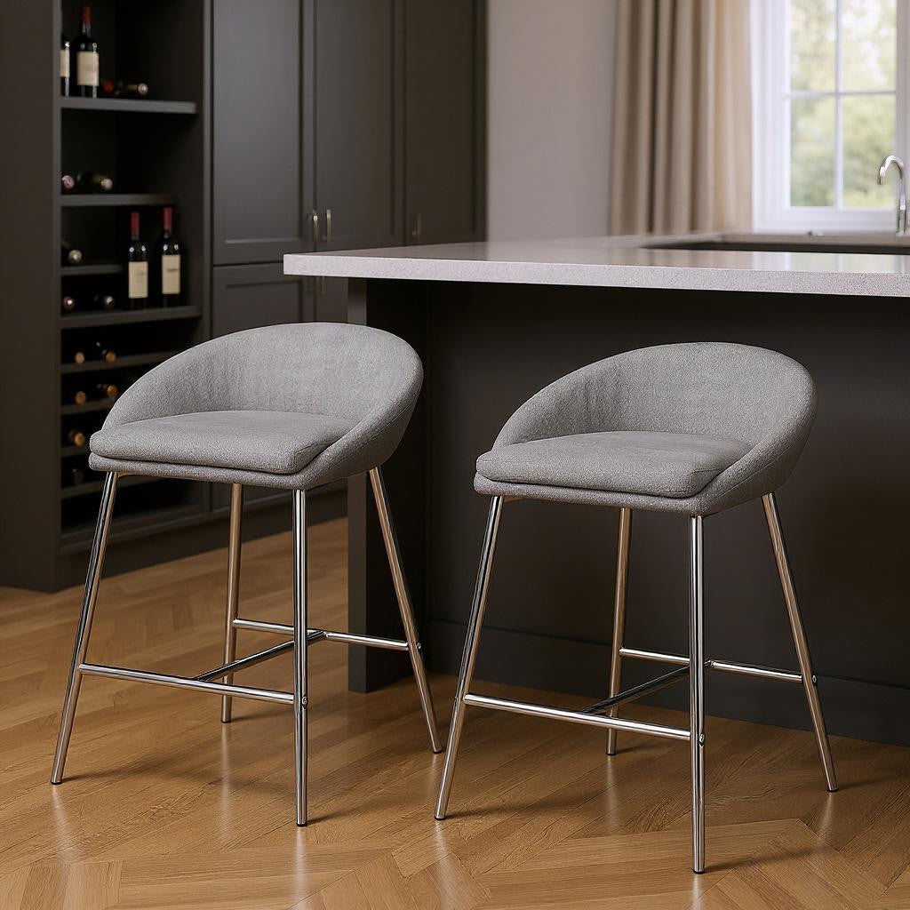 Set of Two 24" Gray and Silver Metal Low Back Bar Chairs-Bar Chairs-DECOROLALA