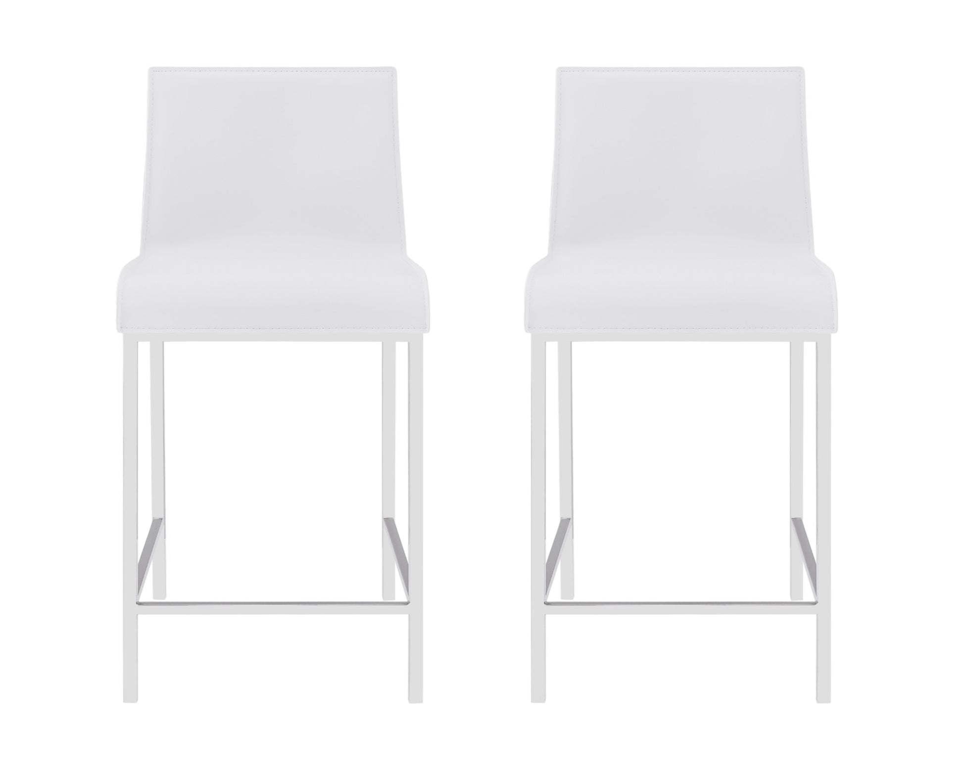 Set of Two 24" White And Silver Steel Low Back Counter Height Bar Chairs-Bar Chairs-DECOROLALA