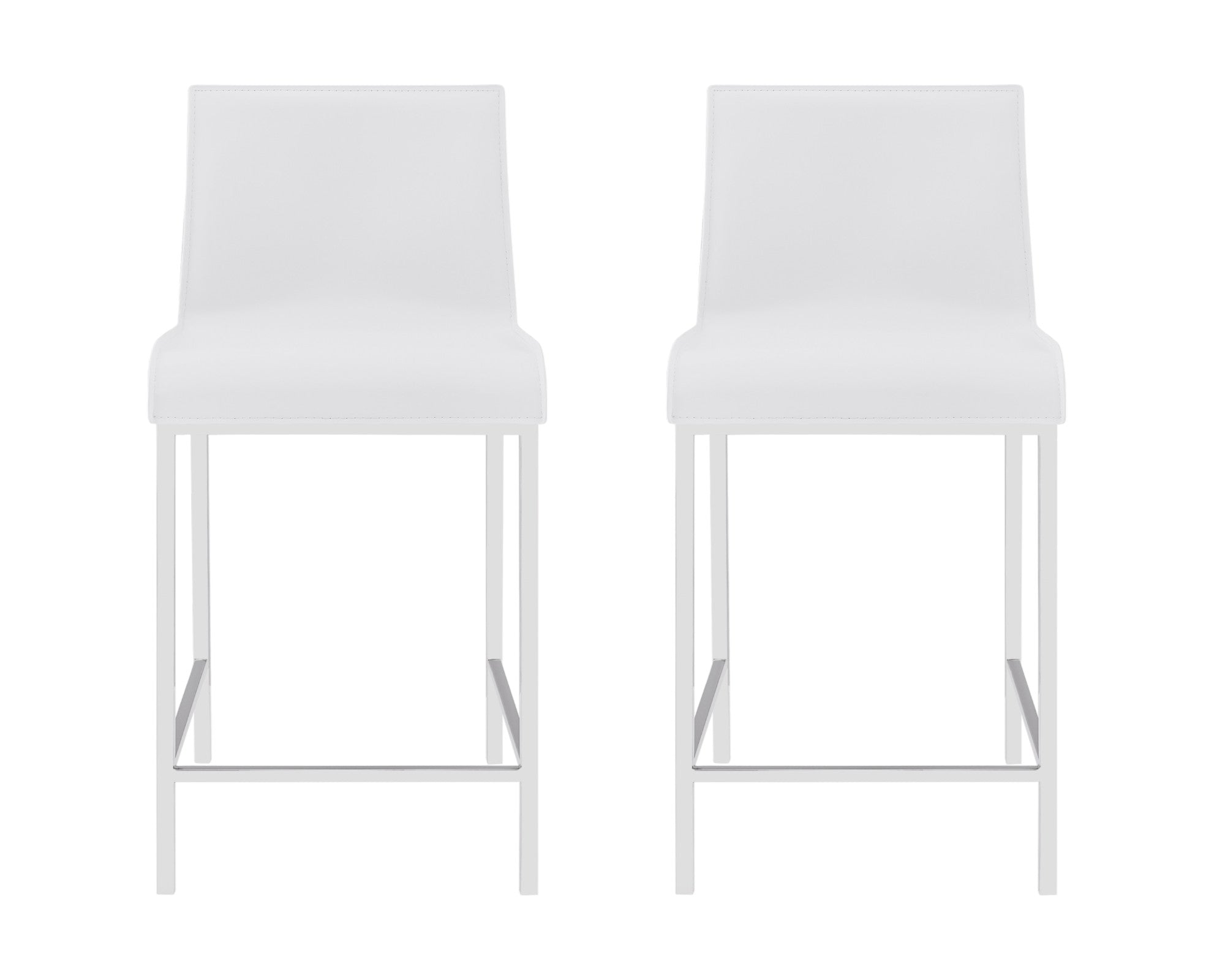 Set of Two 24" White And Silver Steel Low Back Counter Height Bar Chairs-Bar Chairs-DECOROLALA