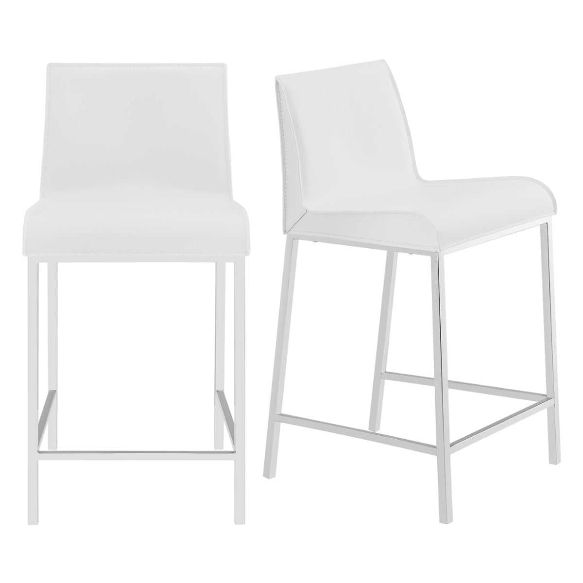 Set of Two 24" White And Silver Steel Low Back Counter Height Bar Chairs-Bar Chairs-DECOROLALA