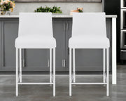 Set of Two 24" White And Silver Steel Low Back Counter Height Bar Chairs-Bar Chairs-DECOROLALA