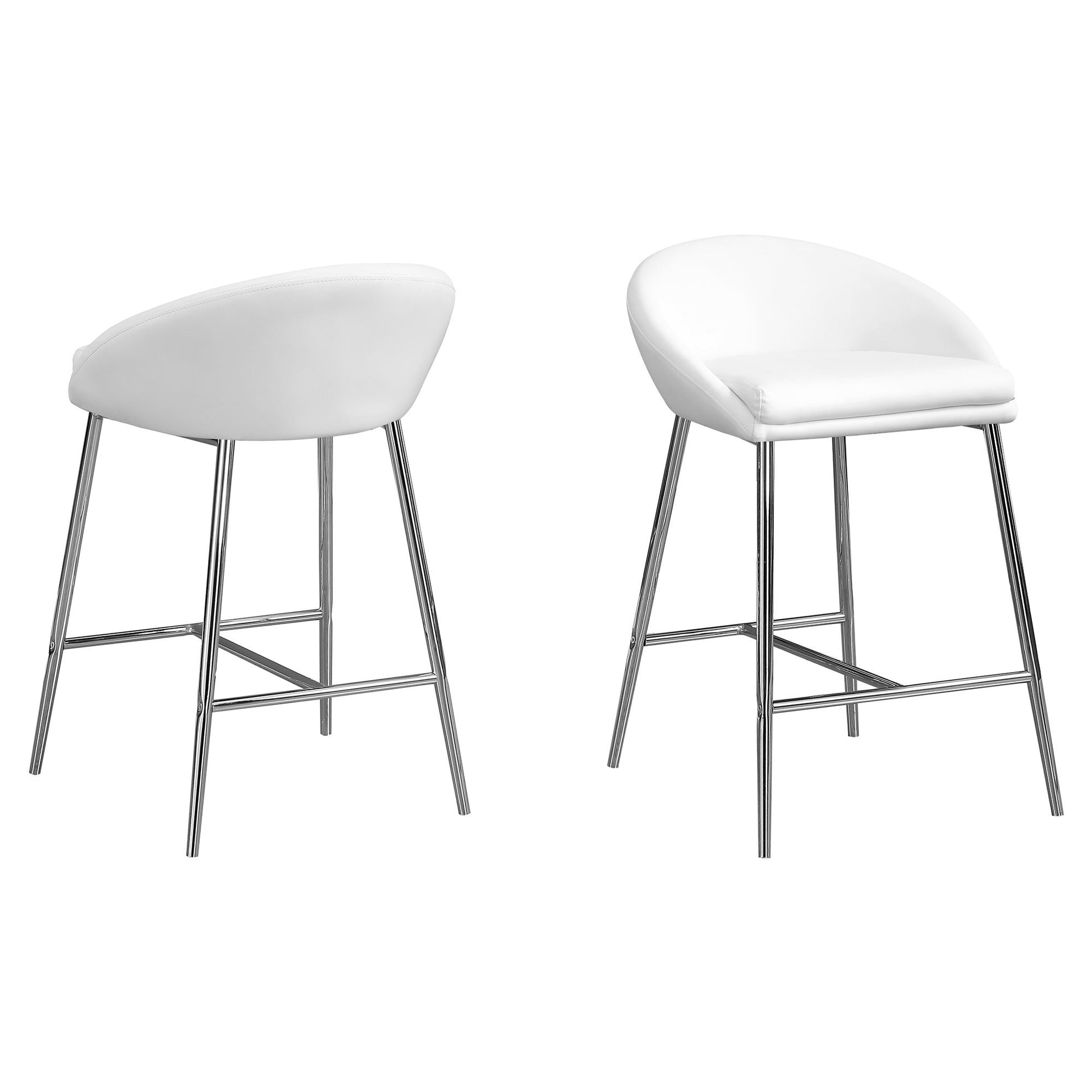 Set of Two 24" White and Silver Metal Low Back Bar Chairs-Bar Chairs-DECOROLALA