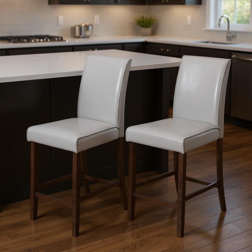 Set of Two 25 " Gray And Brown Solid Wood Counter Height Bar Chairs-Bar Chairs-DECOROLALA