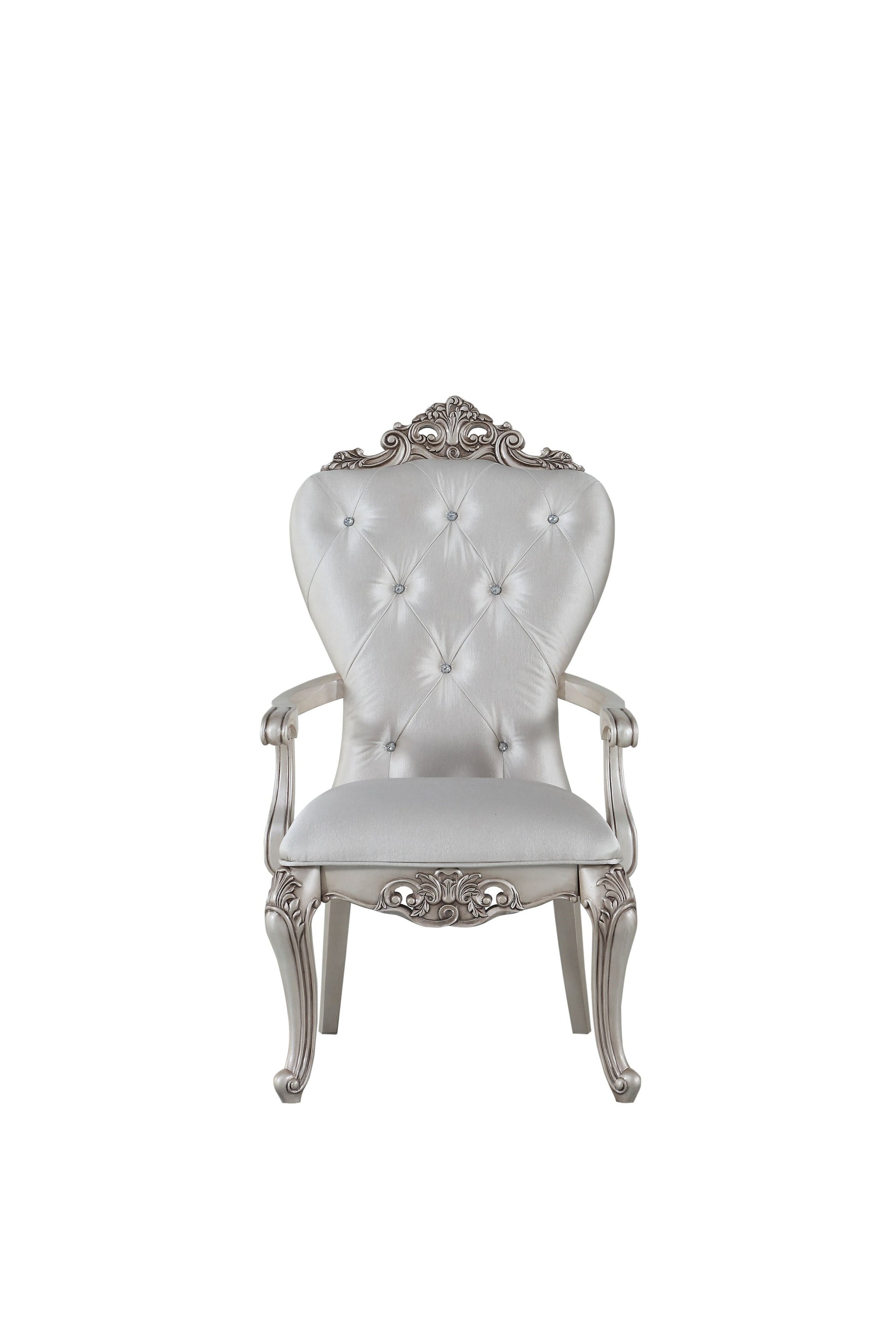 Set of Two 25" Silver and Pearl Fabric Tufted Side Chair-Accent Chairs-DECOROLALA
