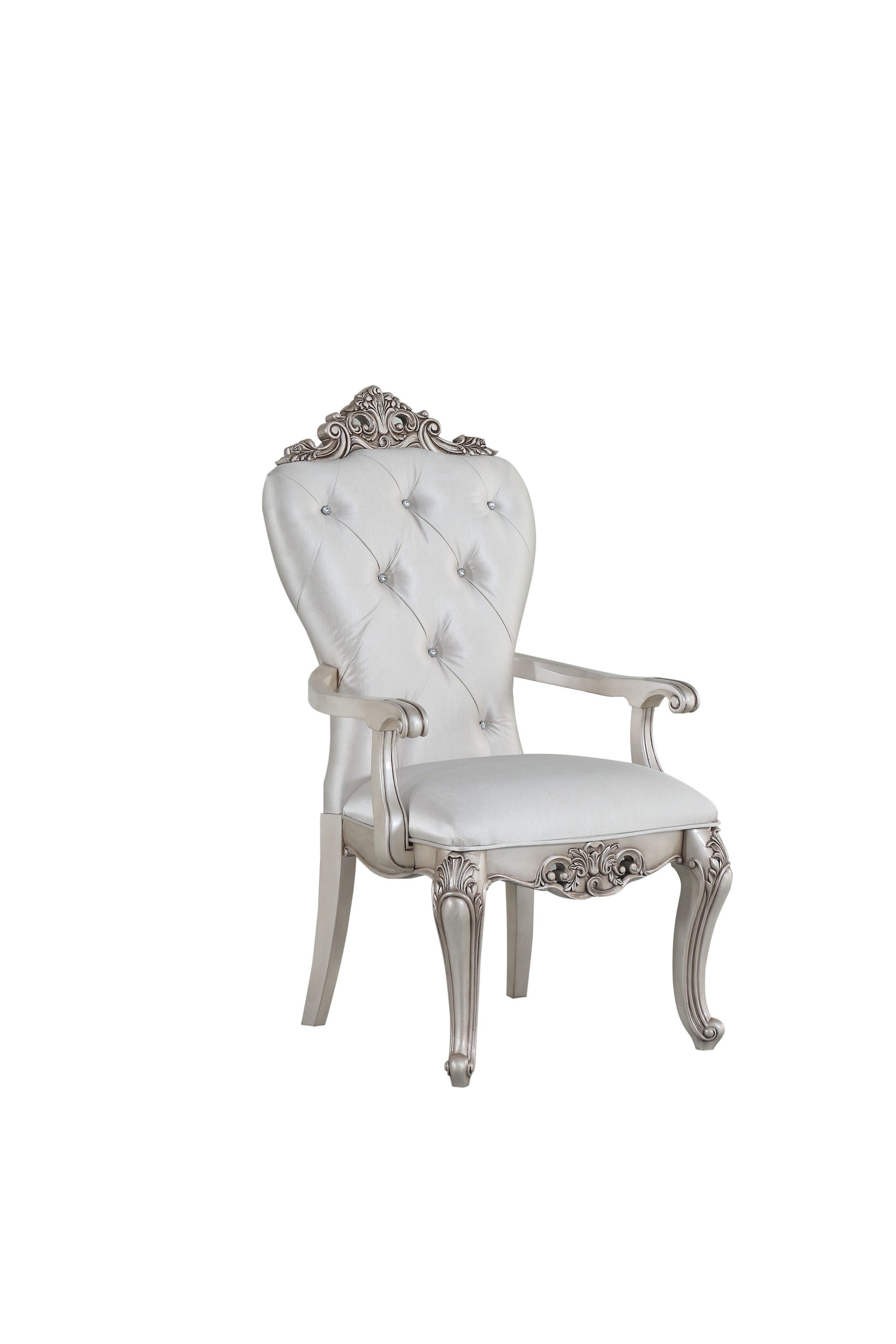 Set of Two 25" Silver and Pearl Fabric Tufted Side Chair-Accent Chairs-DECOROLALA