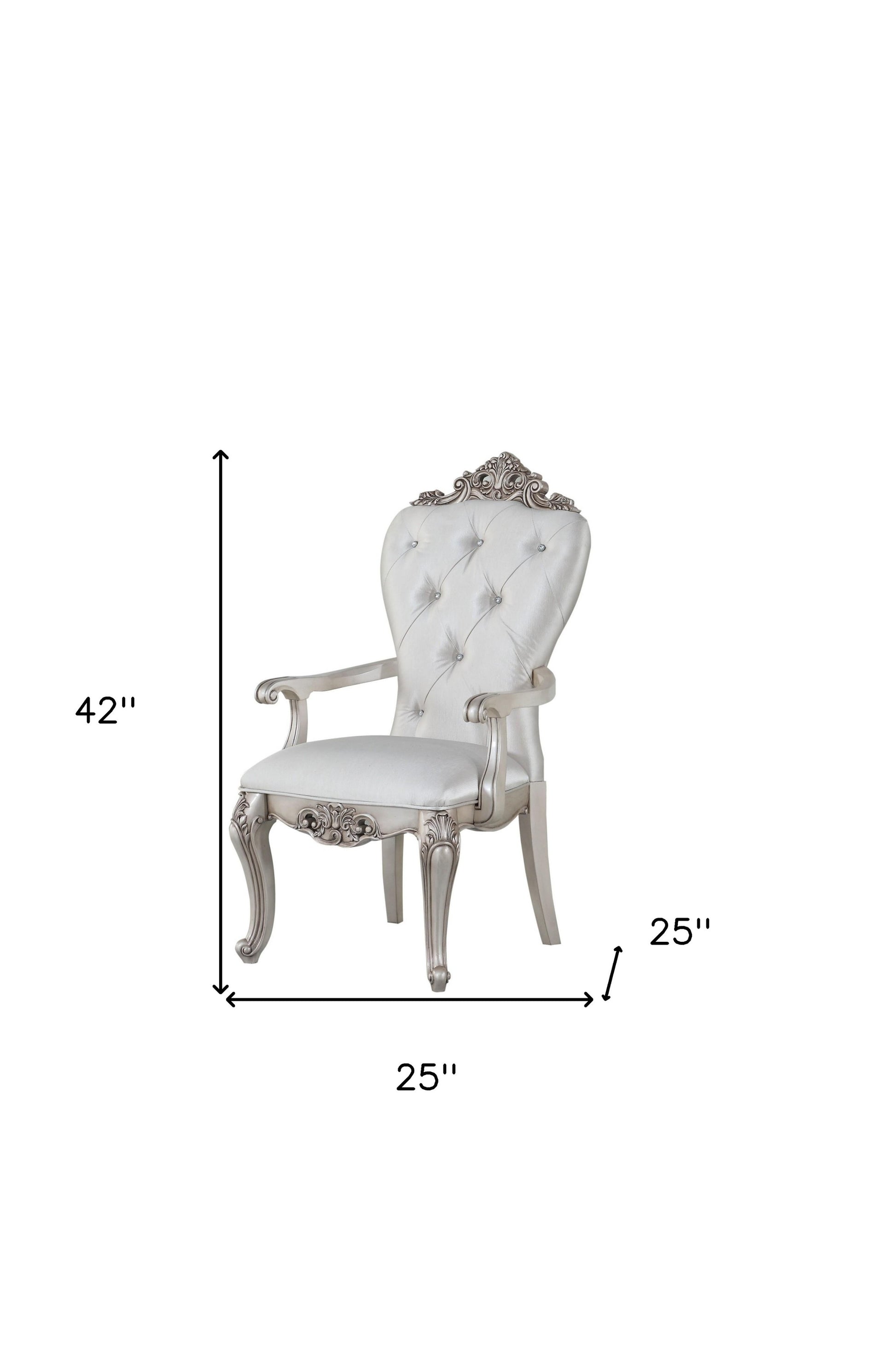 Set of Two 25" Silver and Pearl Fabric Tufted Side Chair-Accent Chairs-DECOROLALA