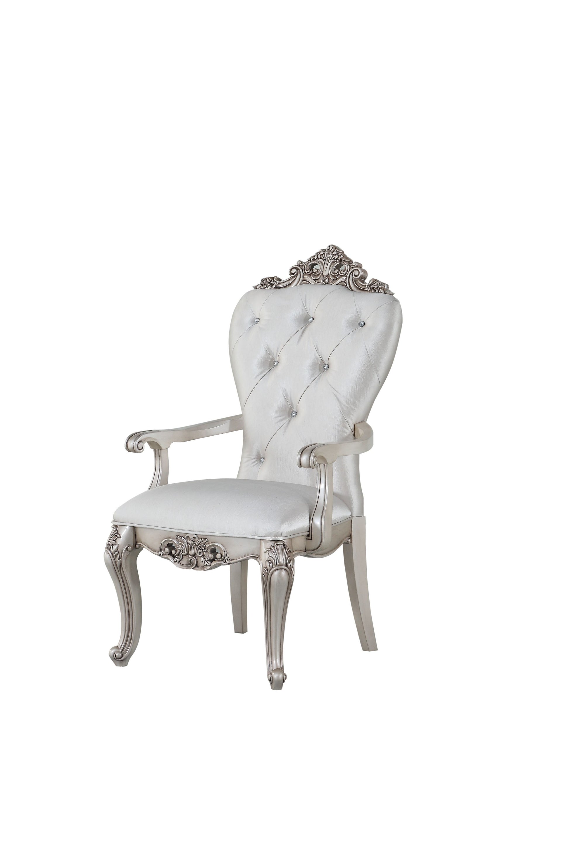 Set of Two 25" Silver and Pearl Fabric Tufted Side Chair-Accent Chairs-DECOROLALA
