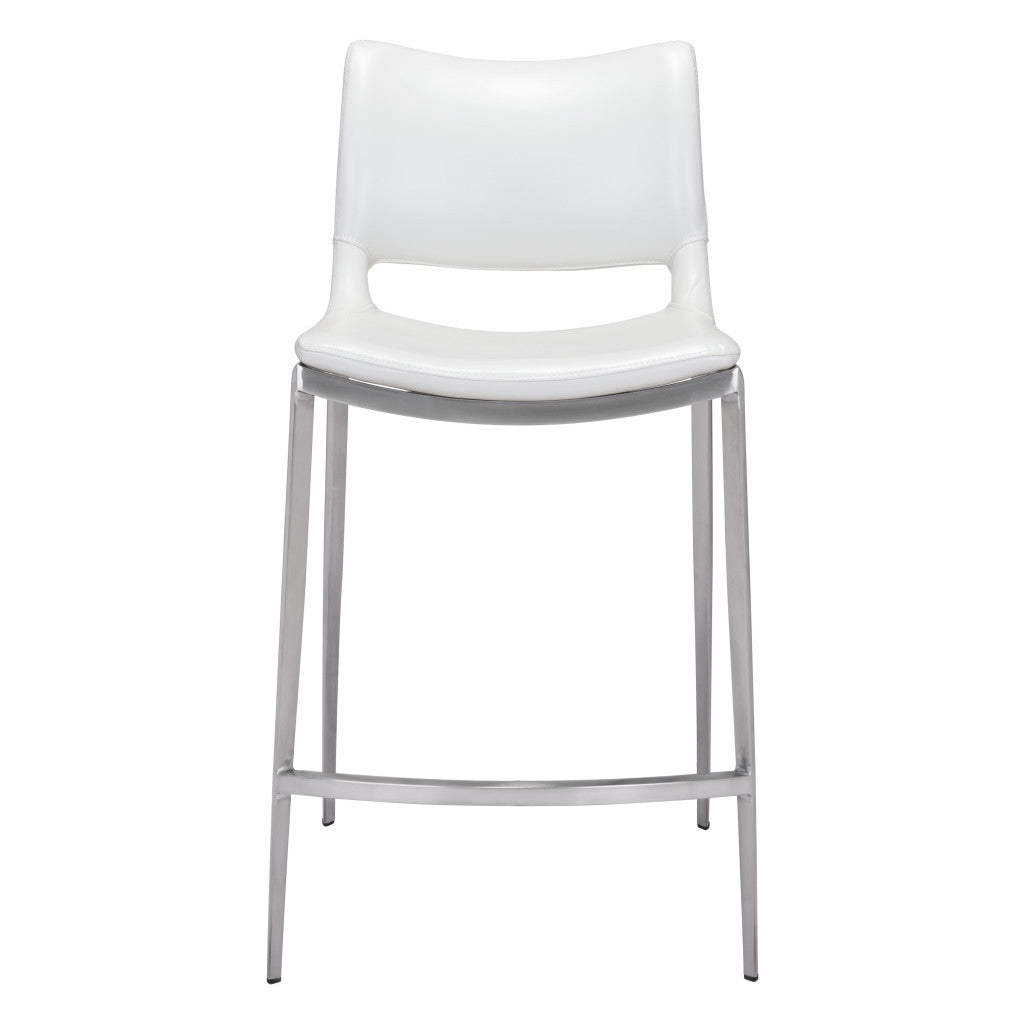 Set of Two 25" White And Silver Steel Low Back Counter Height Bar Chairs-Bar Chairs-DECOROLALA
