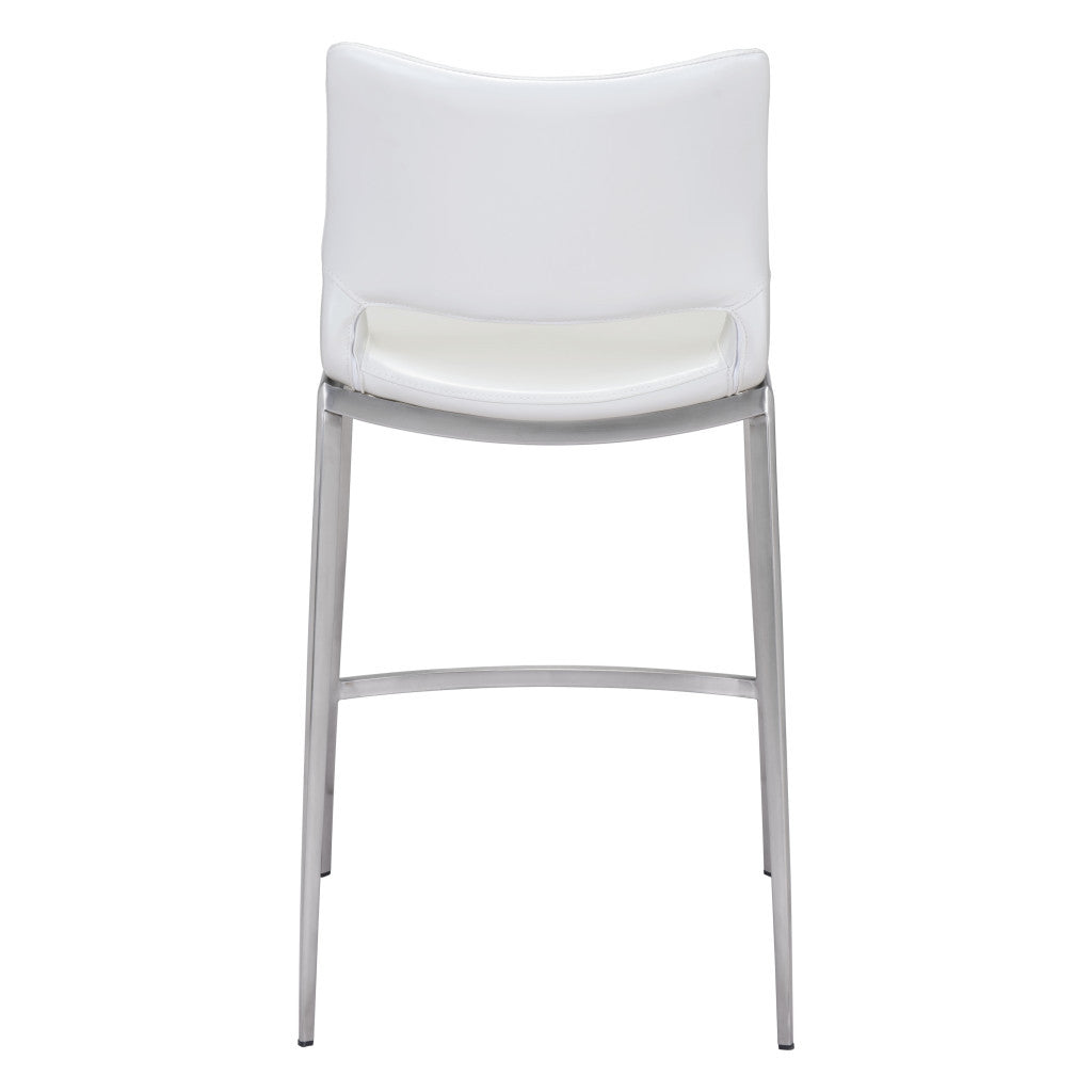 Set of Two 25" White And Silver Steel Low Back Counter Height Bar Chairs-Bar Chairs-DECOROLALA