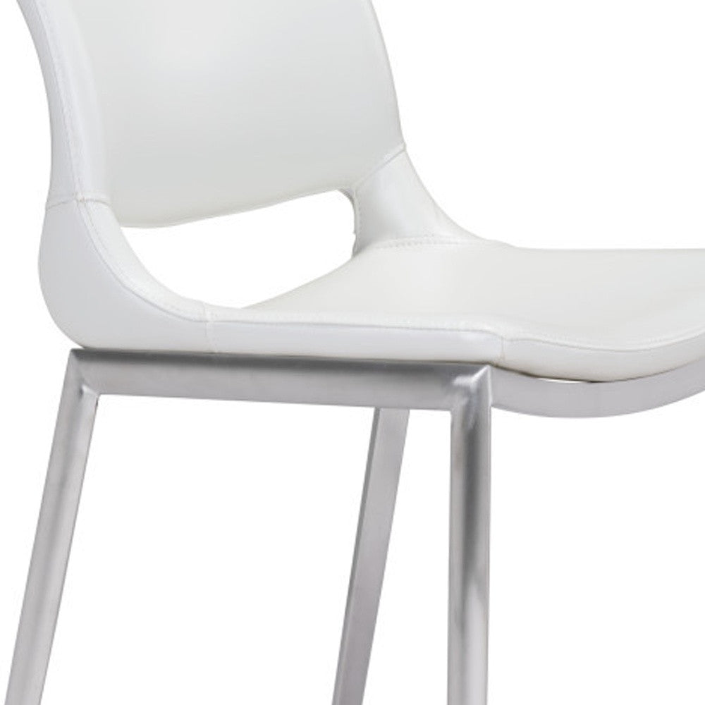 Set of Two 25" White And Silver Steel Low Back Counter Height Bar Chairs-Bar Chairs-DECOROLALA