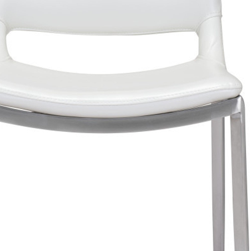 Set of Two 25" White And Silver Steel Low Back Counter Height Bar Chairs-Bar Chairs-DECOROLALA