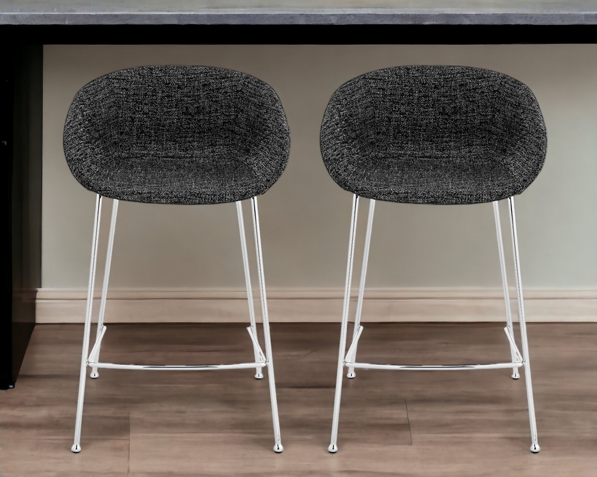 Set of Two 26" Black And Silver Steel Low Back Counter Height Bar Chairs-Bar Chairs-DECOROLALA