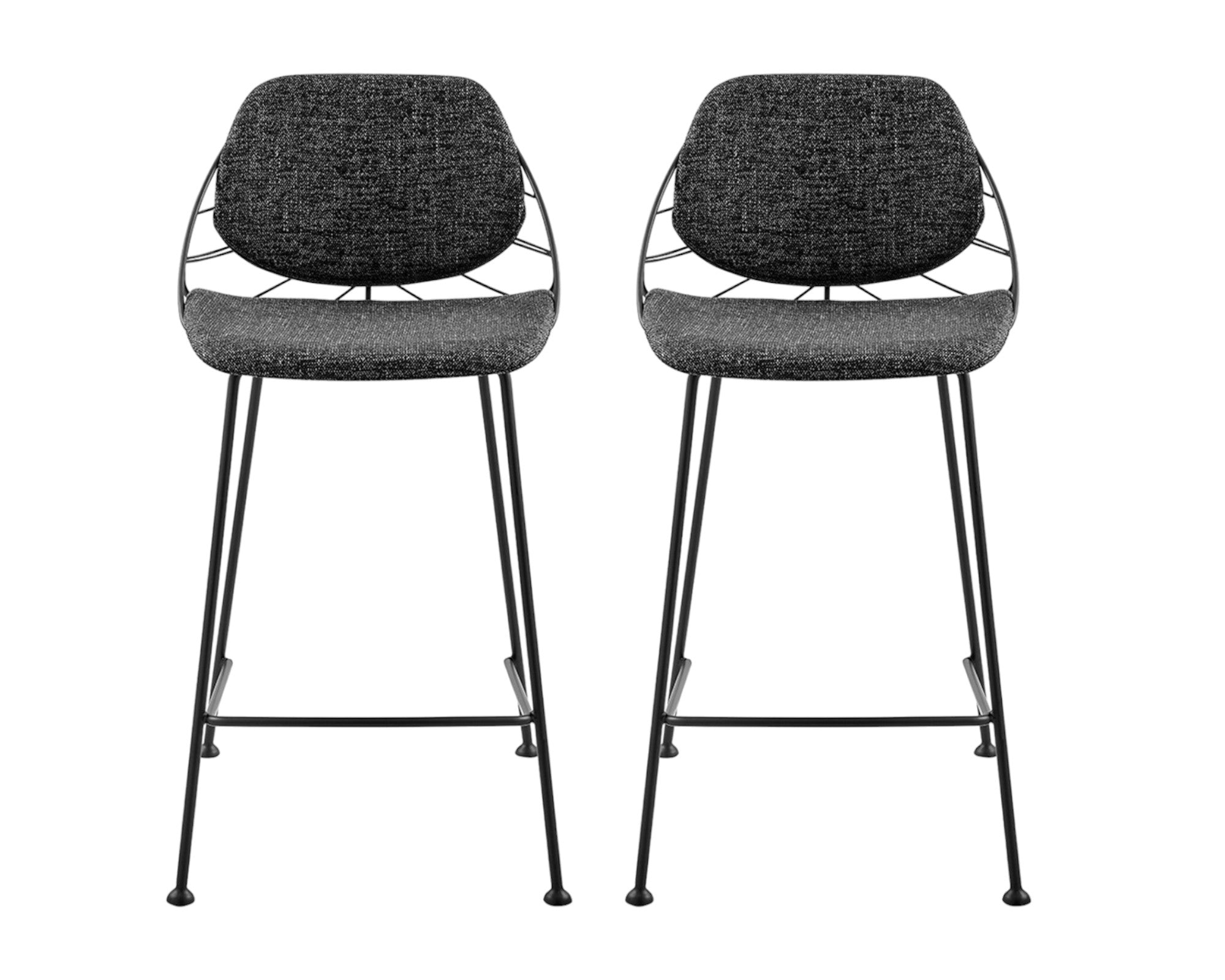 Set of Two 26" Black Steel Low Back Counter Height Bar Chairs-Bar Chairs-DECOROLALA