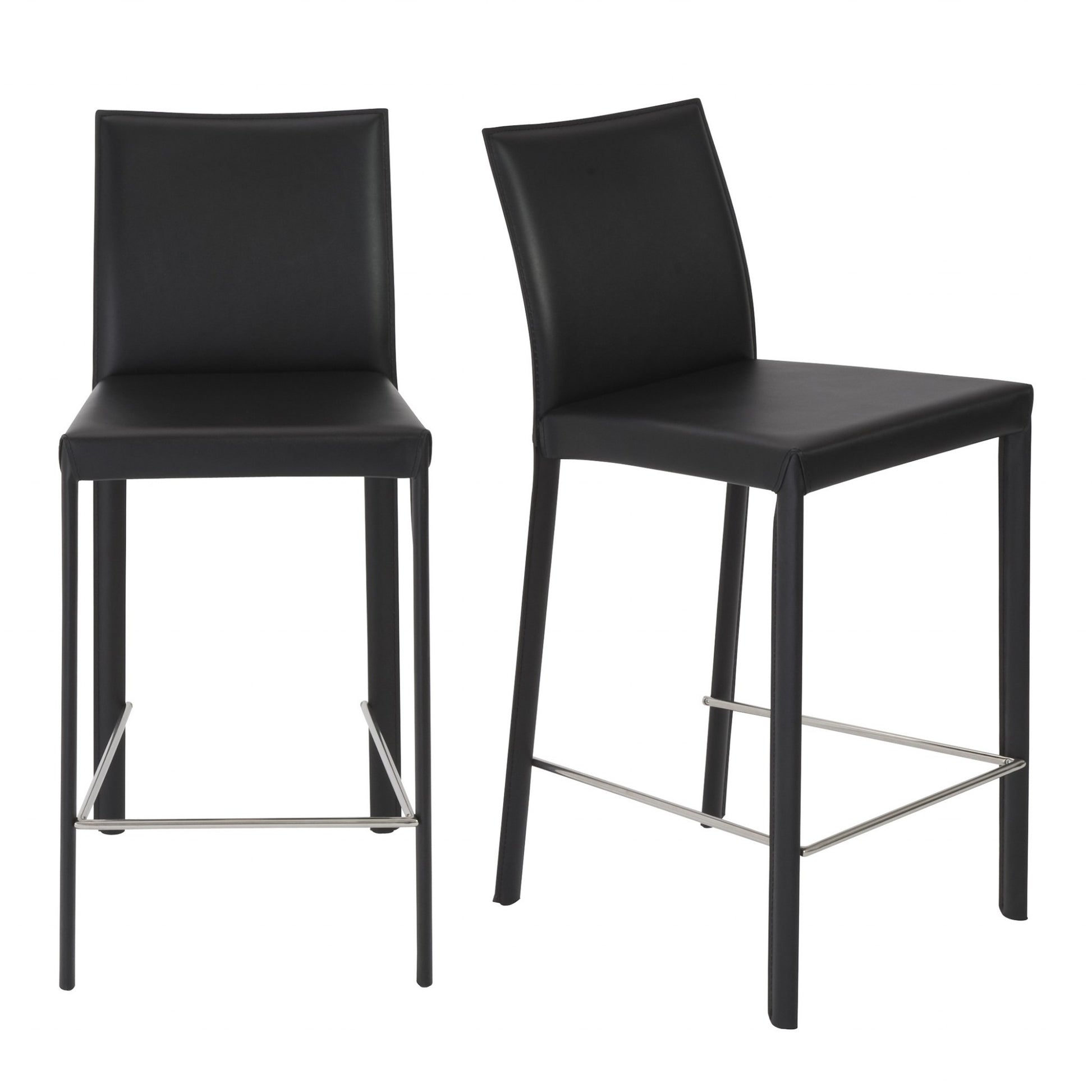 Set of Two 26" Black Steel Low Back Counter Height Bar Chairs-Bar Chairs-DECOROLALA