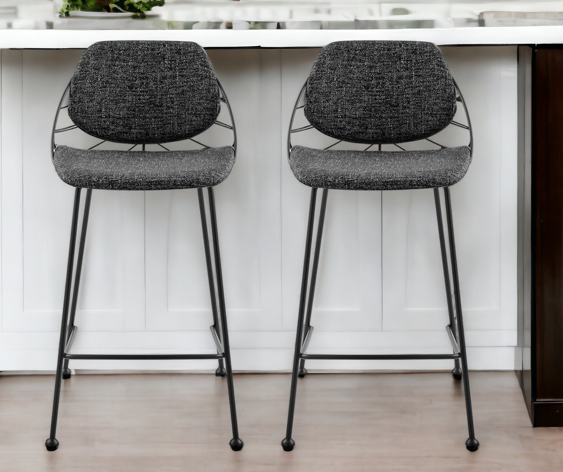 Set of Two 26" Black Steel Low Back Counter Height Bar Chairs-Bar Chairs-DECOROLALA