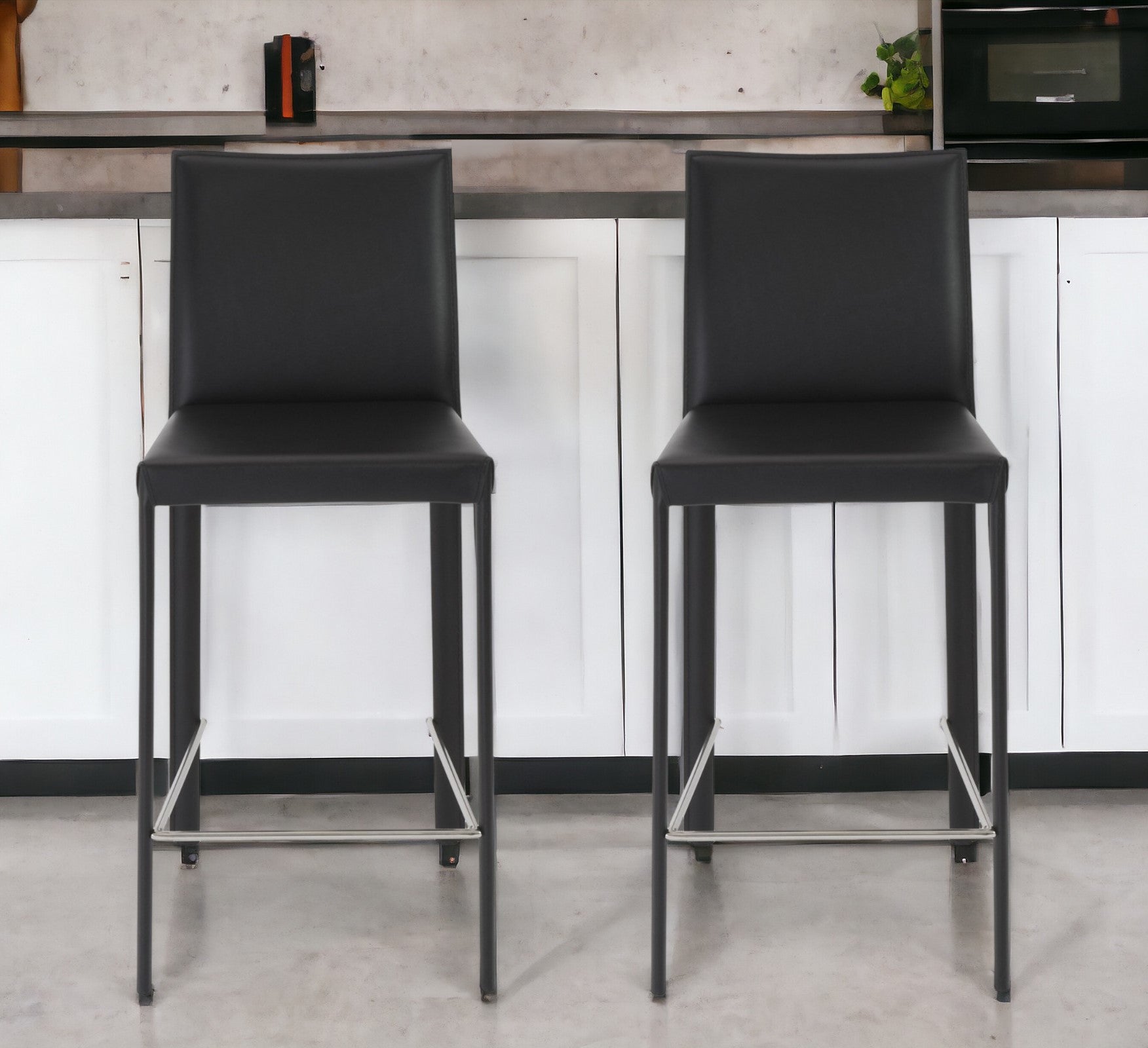 Set of Two 26" Black Steel Low Back Counter Height Bar Chairs-Bar Chairs-DECOROLALA