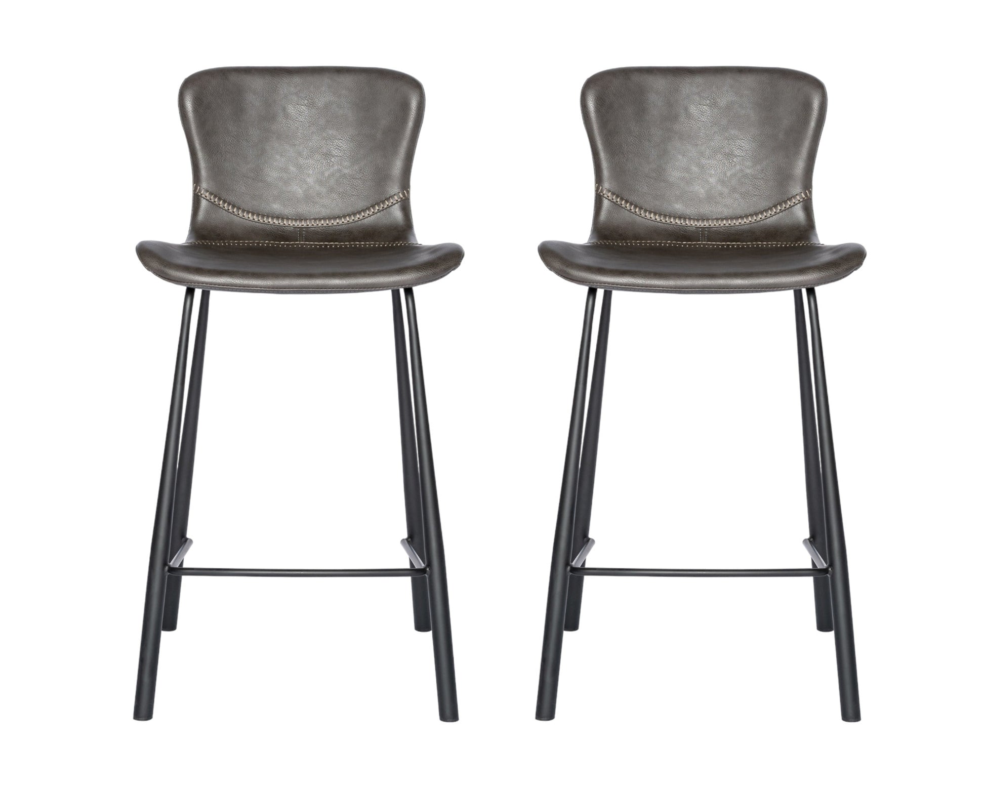 Set of Two 26" Gray And Black Steel Low Back Counter Height Bar Chairs-Bar Chairs-DECOROLALA