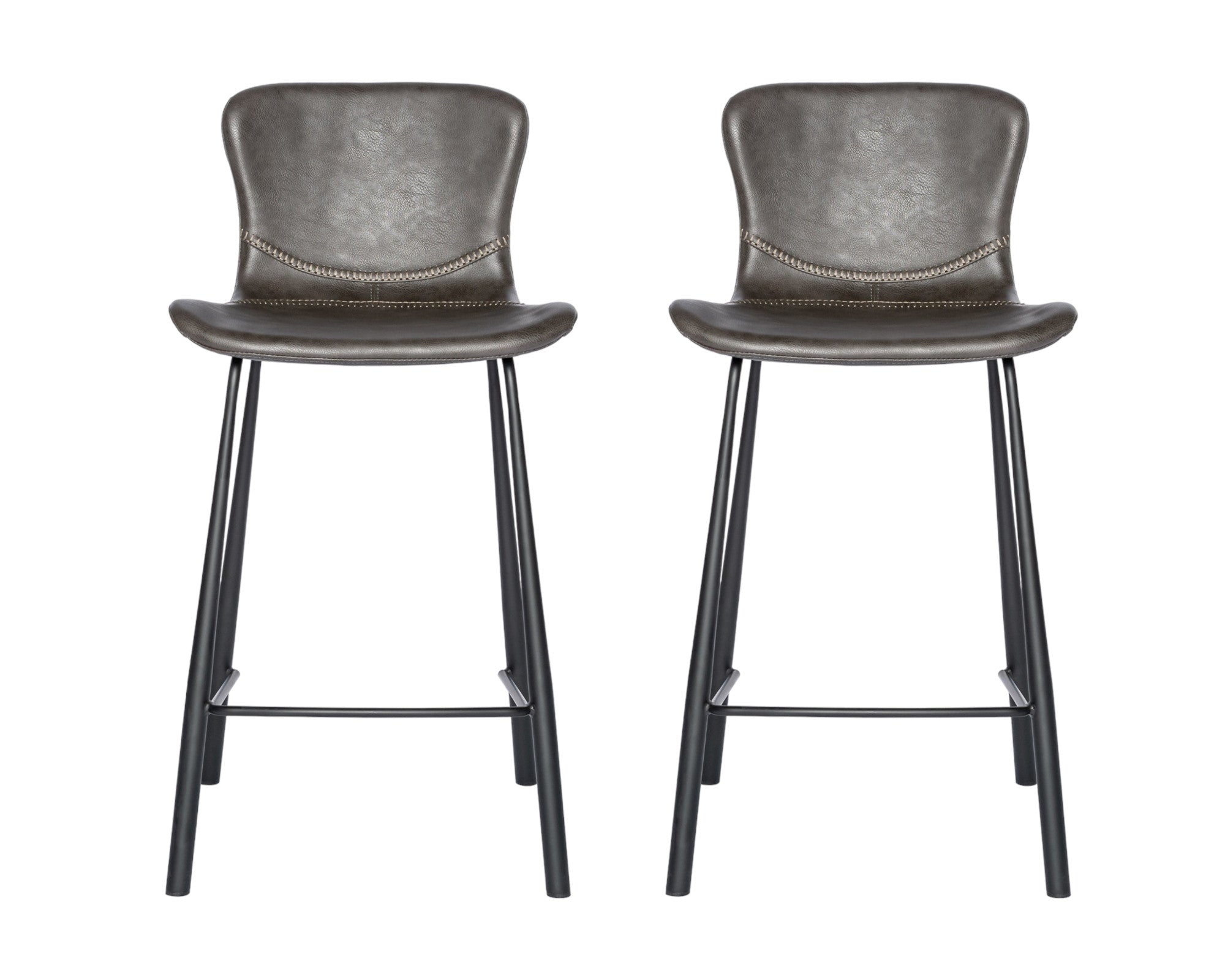 Set of Two 26" Gray And Black Steel Low Back Counter Height Bar Chairs-Bar Chairs-DECOROLALA