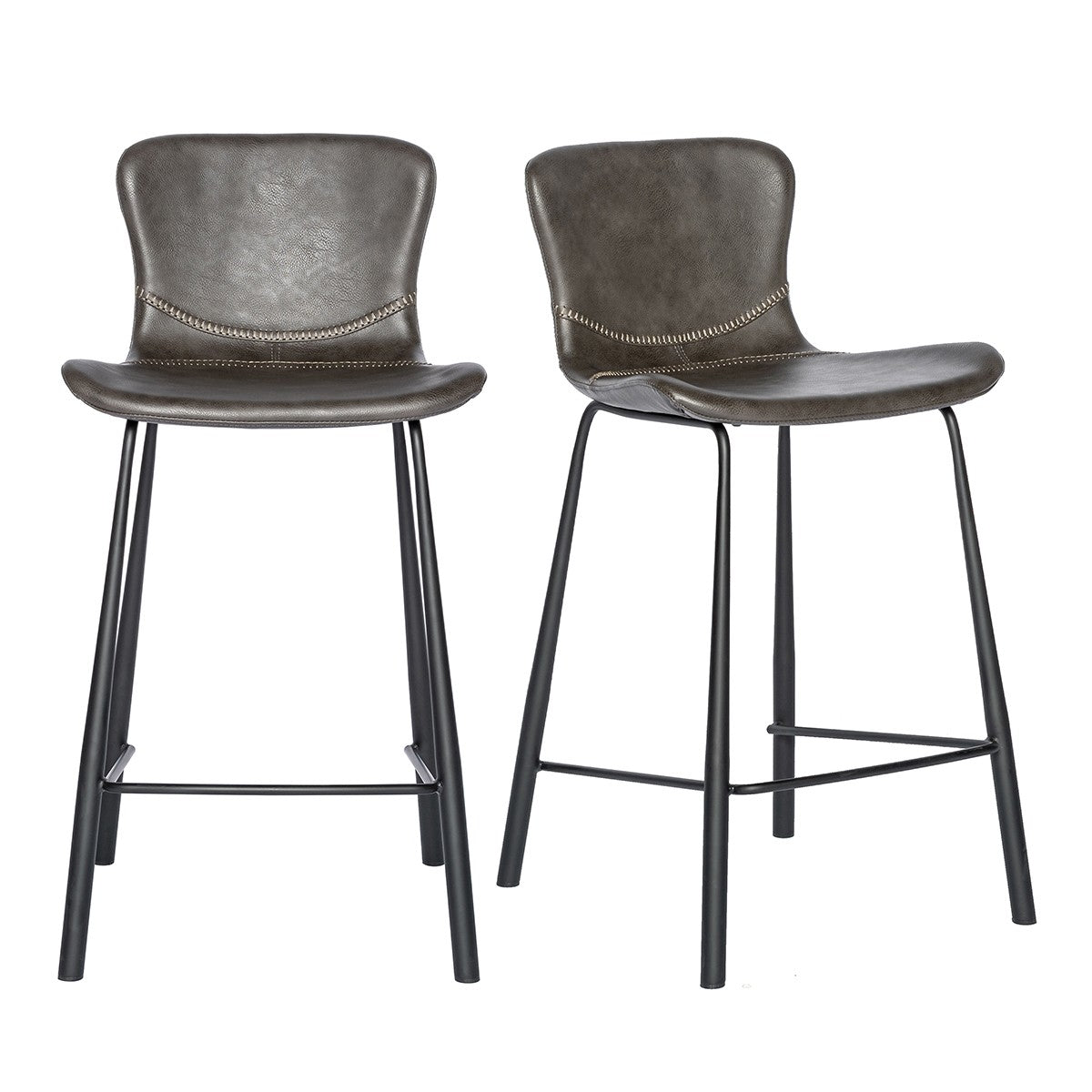 Set of Two 26" Gray And Black Steel Low Back Counter Height Bar Chairs-Bar Chairs-DECOROLALA