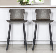 Set of Two 26" Gray And Black Steel Low Back Counter Height Bar Chairs-Bar Chairs-DECOROLALA