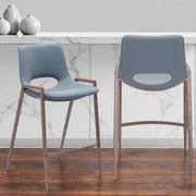 Set of Two 26" Gray And Brown Steel Low Back Counter Height Bar Chairs-Bar Chairs-DECOROLALA