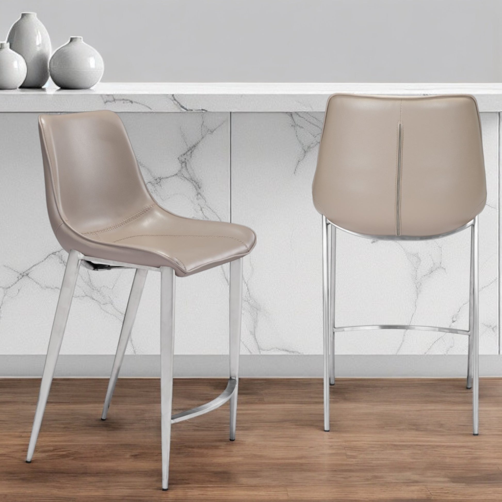 Set of Two 26" Gray And Silver Steel Low Back Counter Height Bar Chairs-Bar Chairs-DECOROLALA