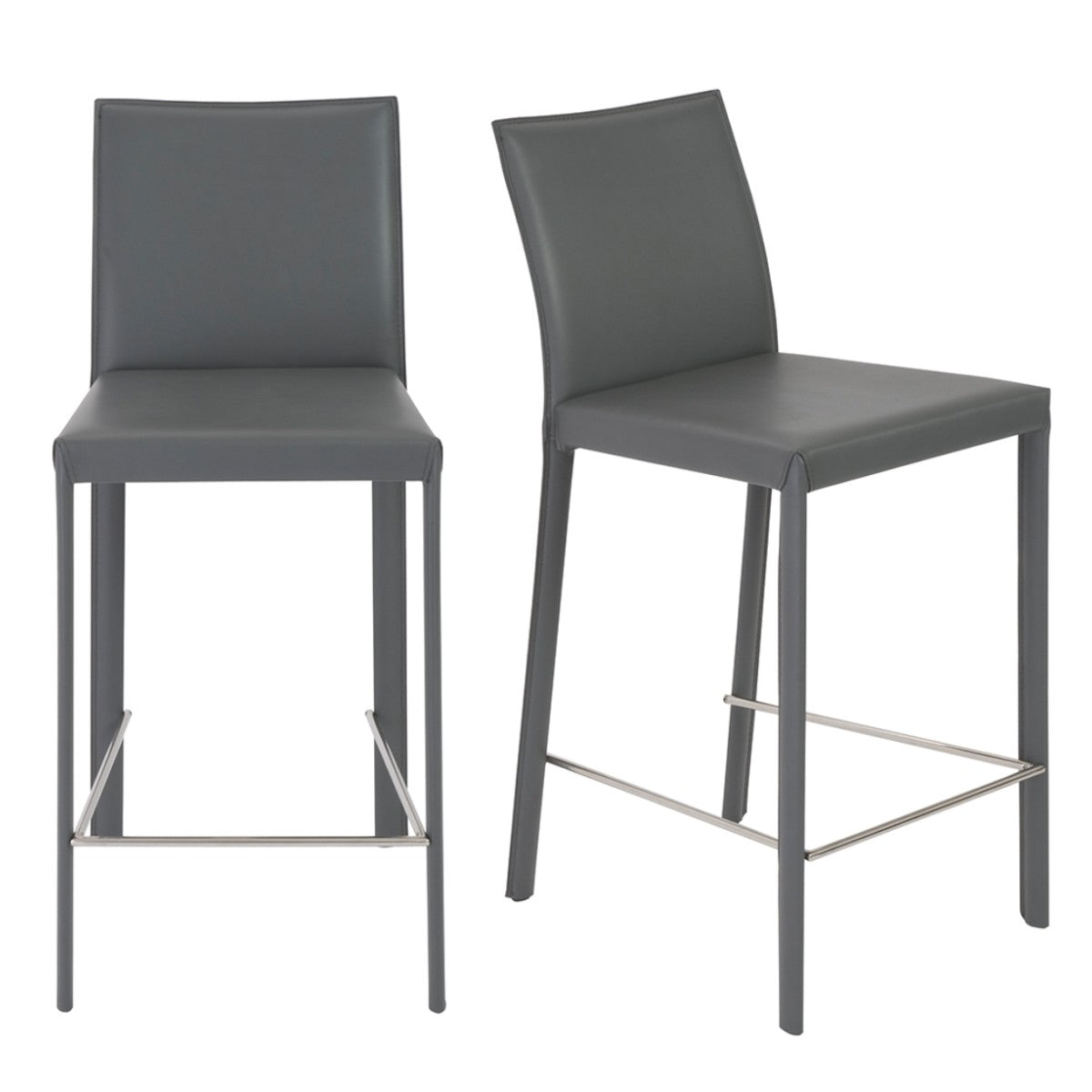 Set of Two 26" Gray Steel Low Back Counter Height Bar Chairs-Bar Chairs-DECOROLALA