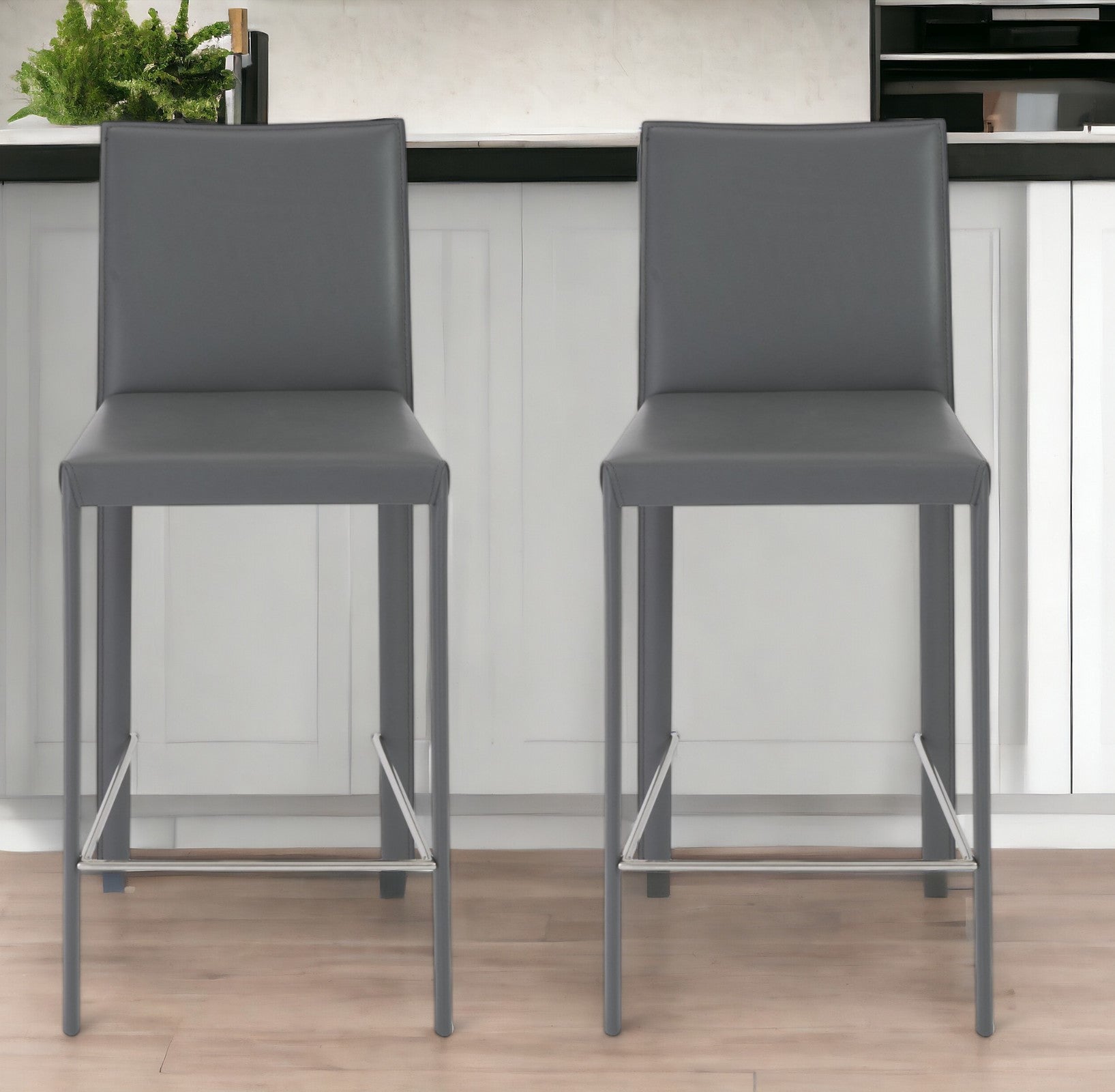 Set of Two 26" Gray Steel Low Back Counter Height Bar Chairs-Bar Chairs-DECOROLALA