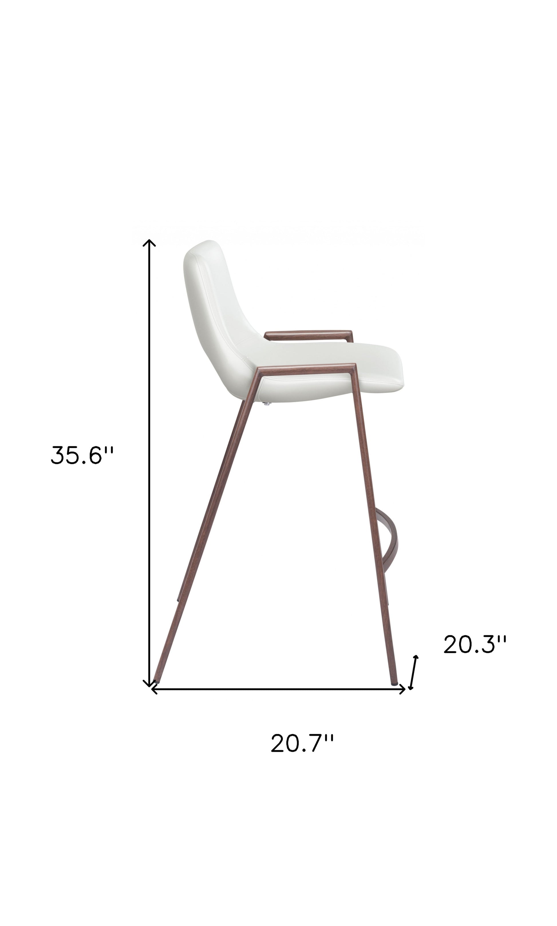 Set of Two 26" White And Brown Steel Low Back Counter Height Bar Chairs-Bar Chairs-DECOROLALA