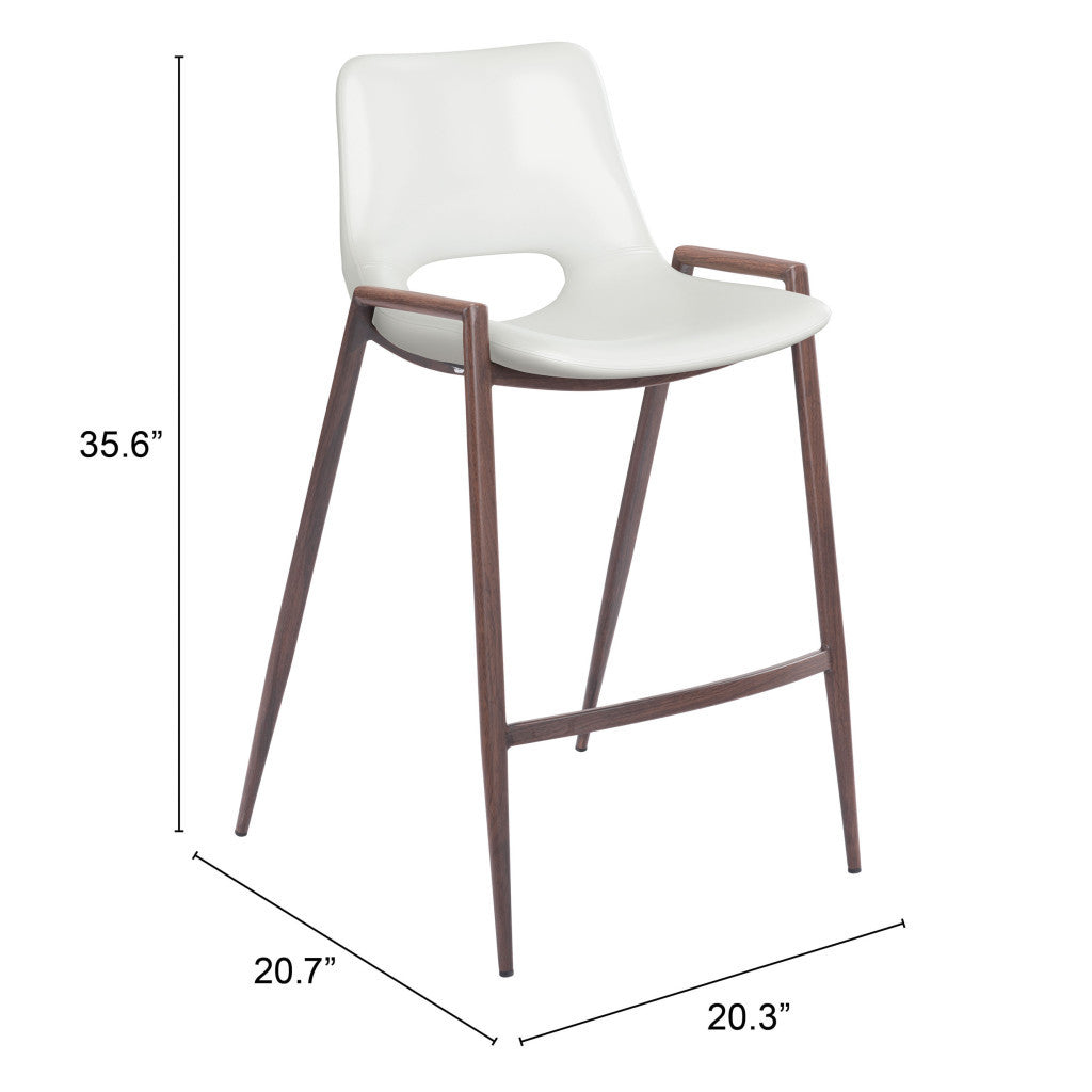 Set of Two 26" White And Brown Steel Low Back Counter Height Bar Chairs-Bar Chairs-DECOROLALA