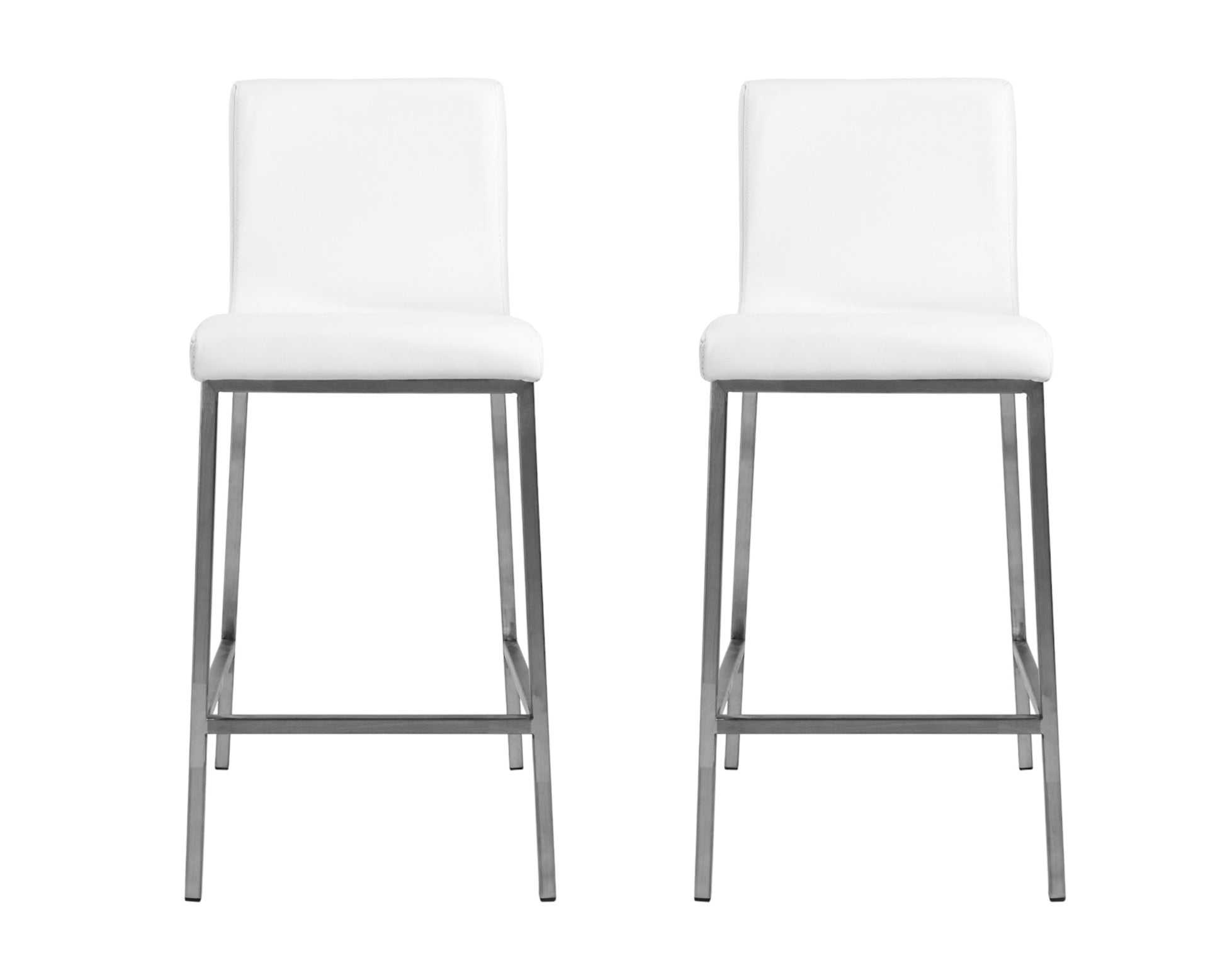 Set of Two 26" White And Silver Steel Low Back Counter Height Bar Chairs-Bar Chairs-DECOROLALA